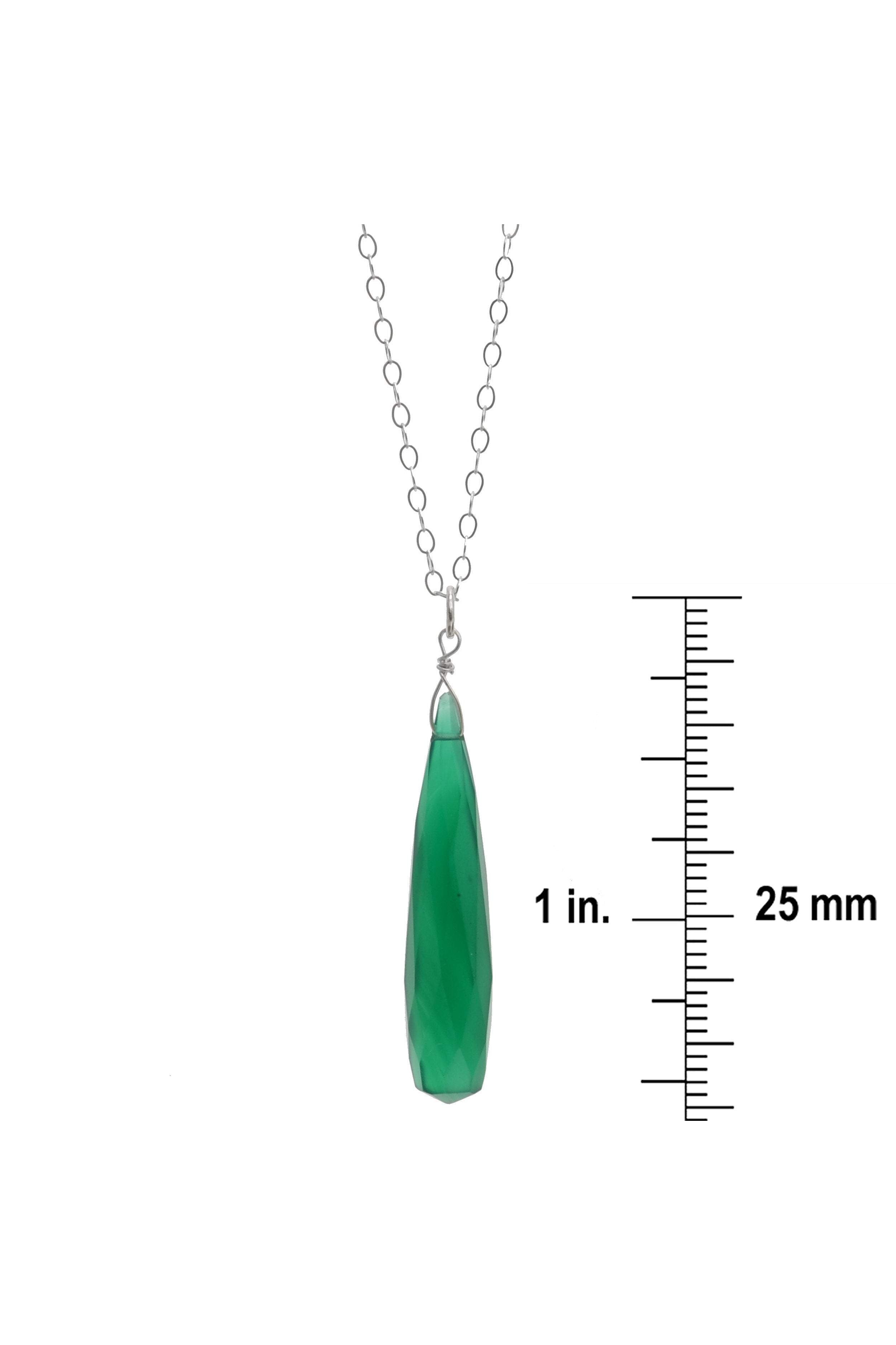 Teardrop Green Chalcedony Silver Gemstone Necklace
