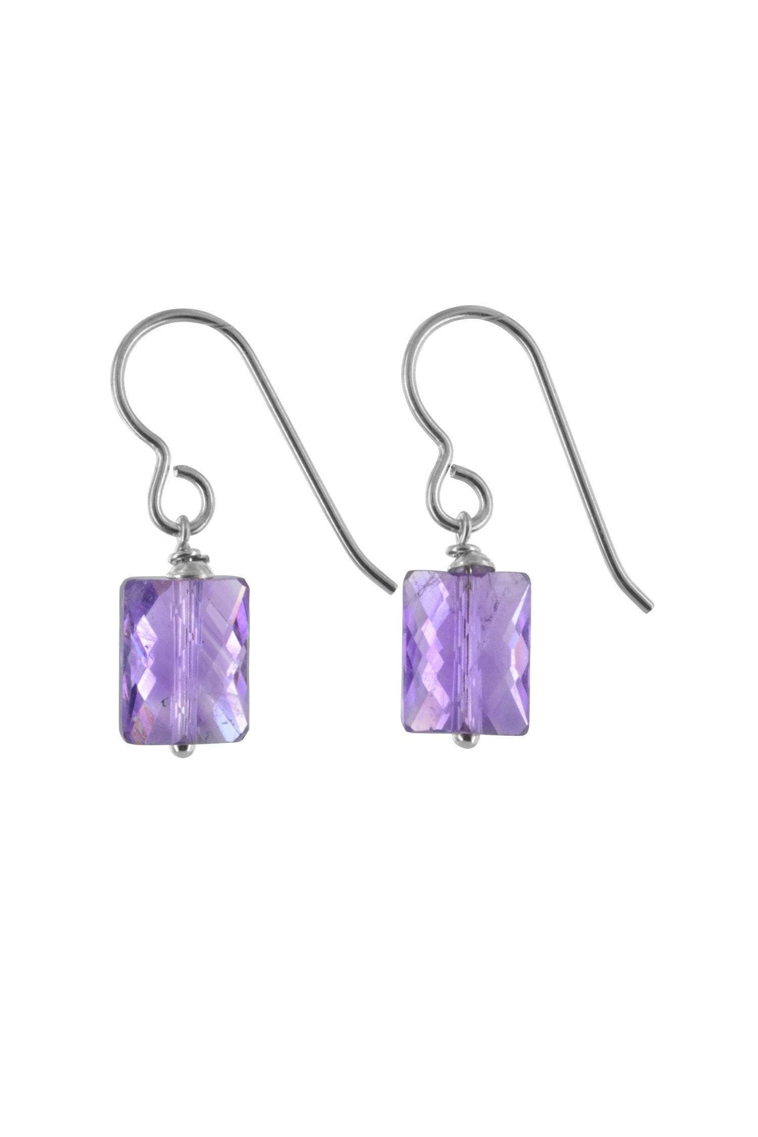 Rectangular Amethyst Gemstone Dainty Earrings
