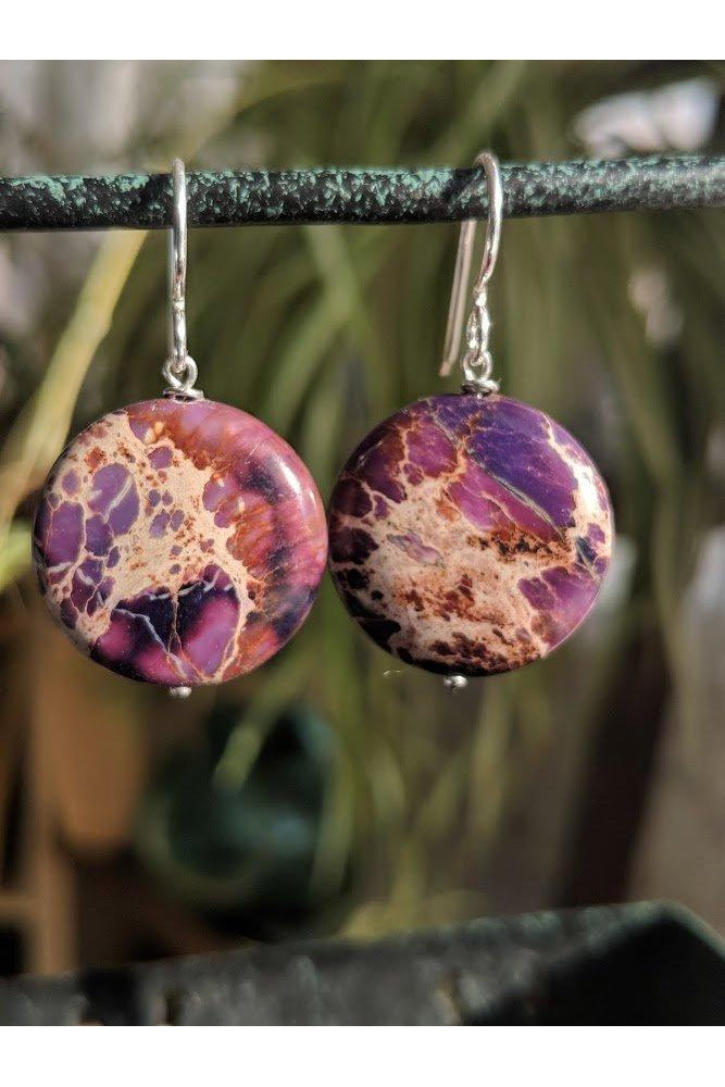 Purple Round Jasper Silver Earrings