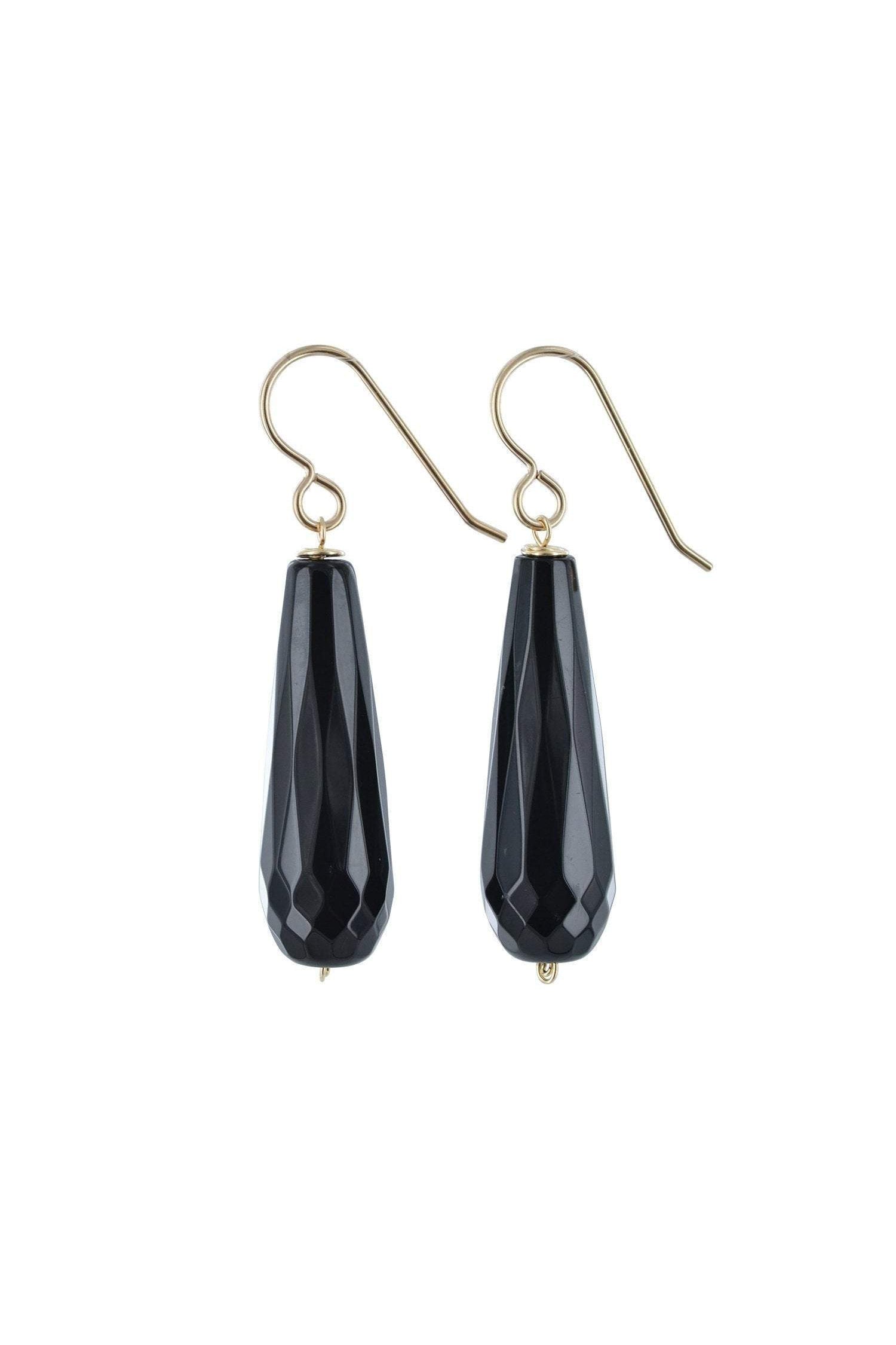 Black Onyx Gemstone, Long Briolette Gold Earrings, Black Friday Deal