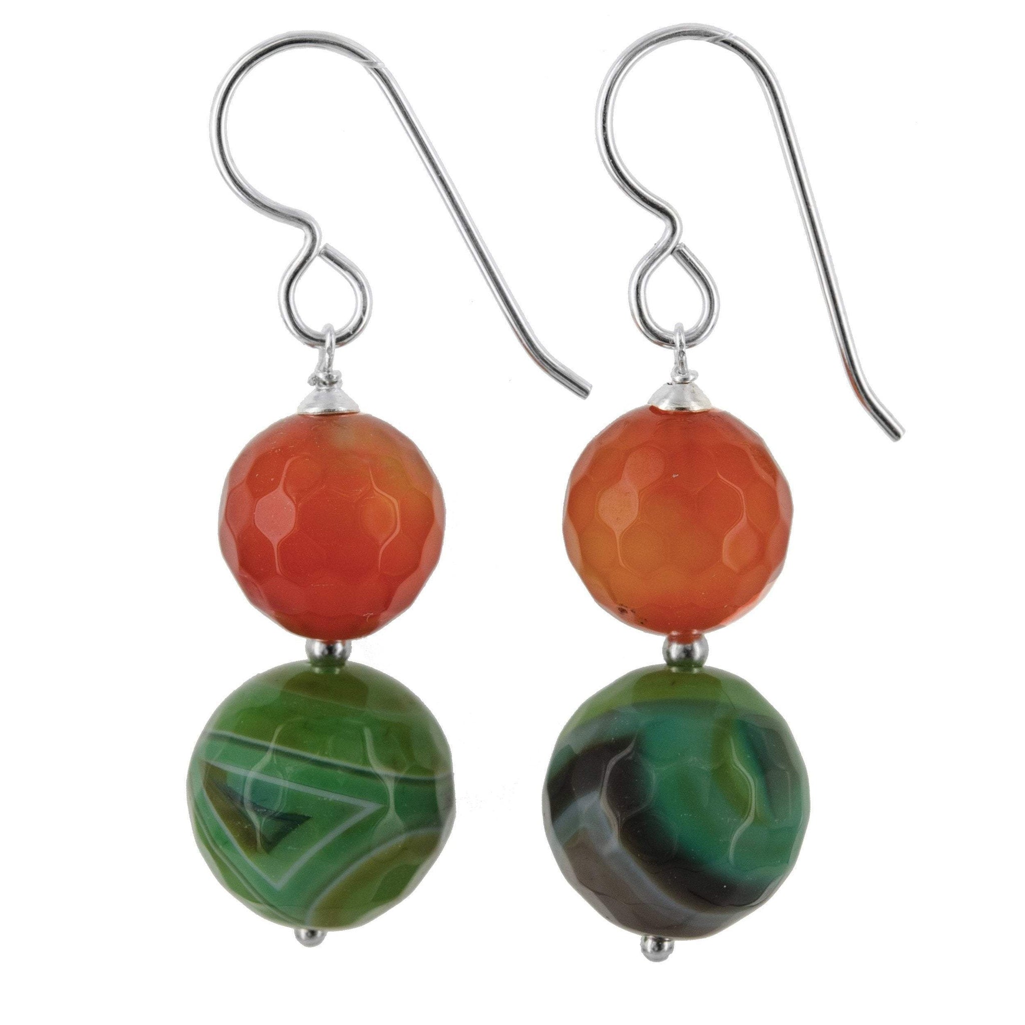 Orange Agate, Green Onyx Bead Dangle Earrings