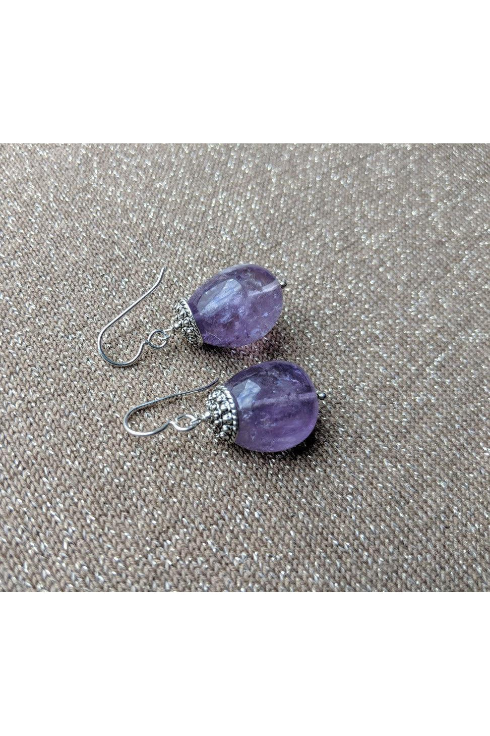 Polished Amethyst Gemstone Light Purple Earrings