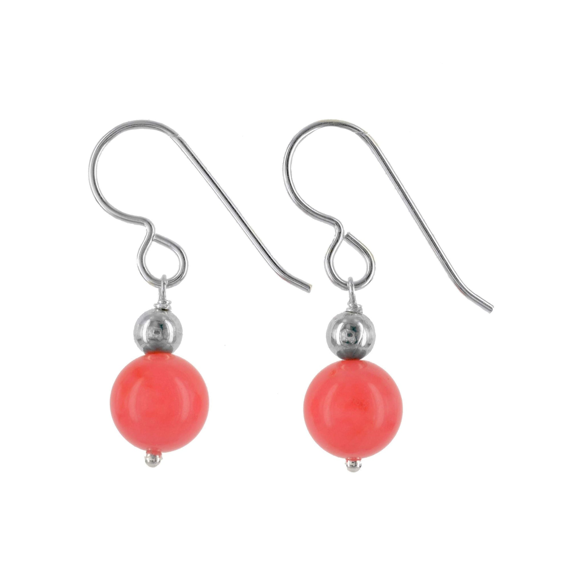 Orange Gemstone, Coral Bead Drop Earrings