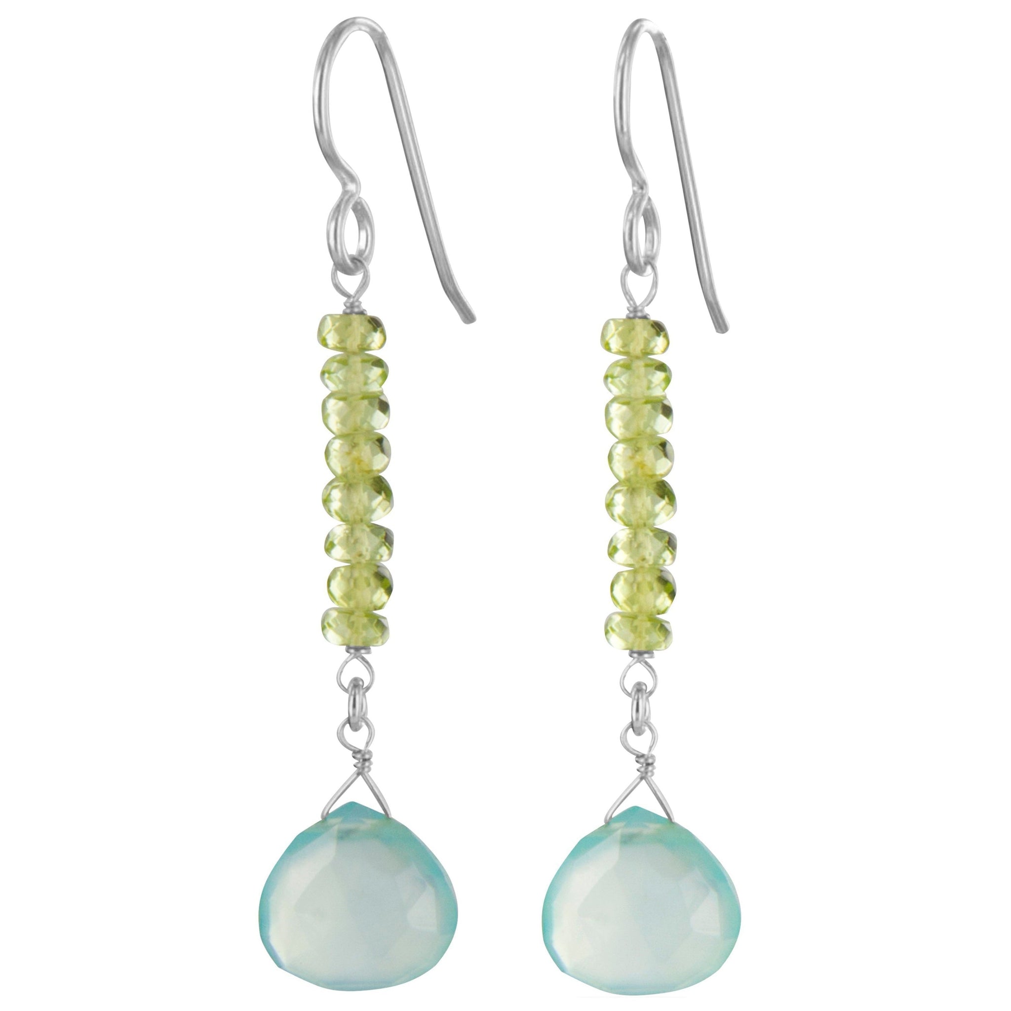 Pastel Bue Chacedony, Green Peridot Gemstoe Earrings
