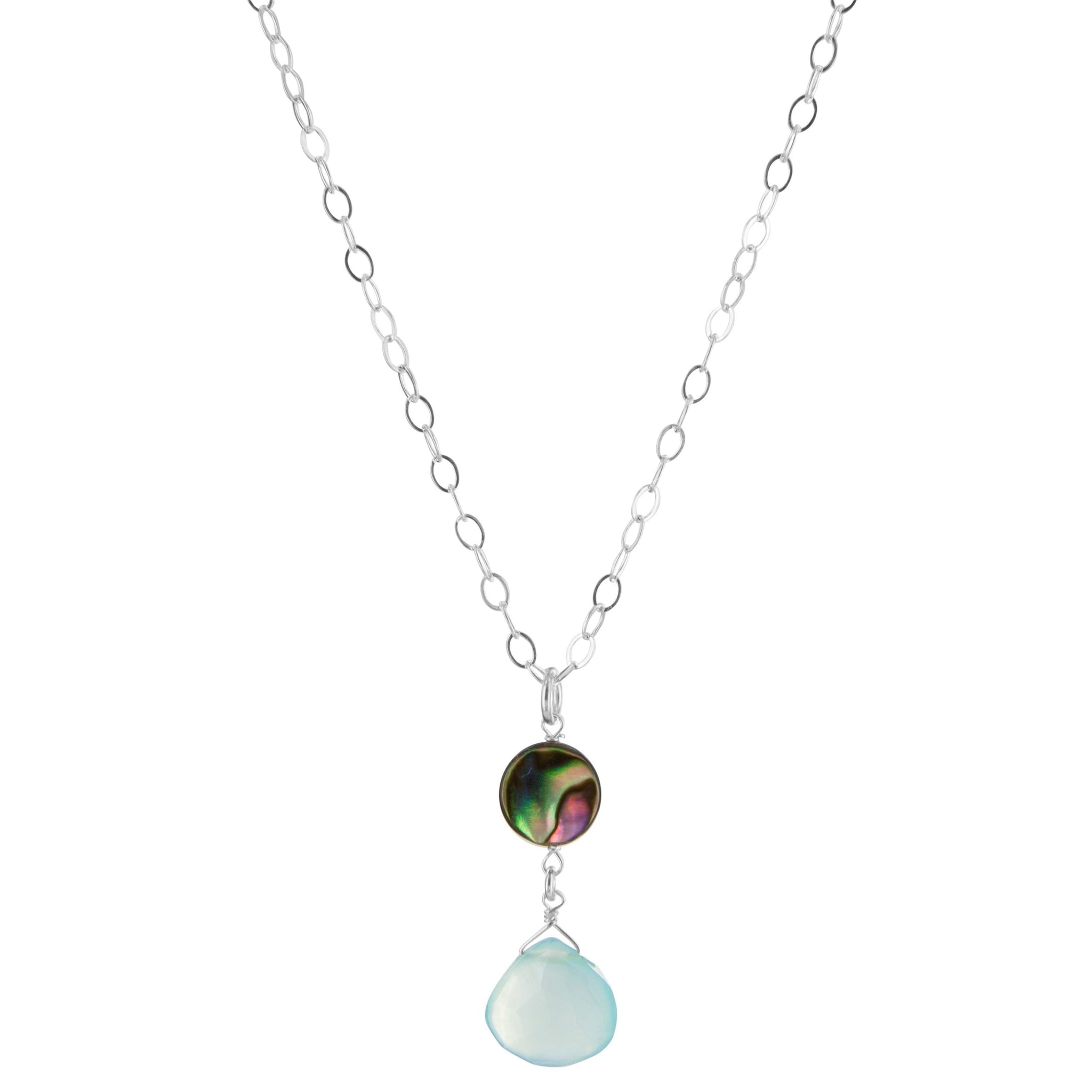 Blue Chalcedony, Mother of Pearl Necklace