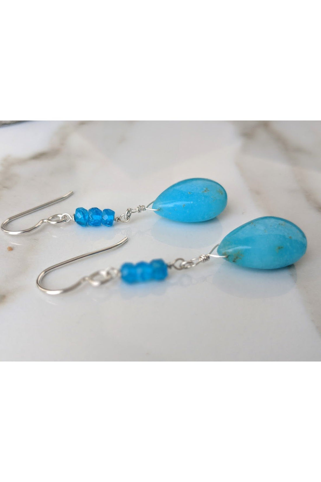 Blue Hemimorphite, Apatite Healing Gemstone Earrings