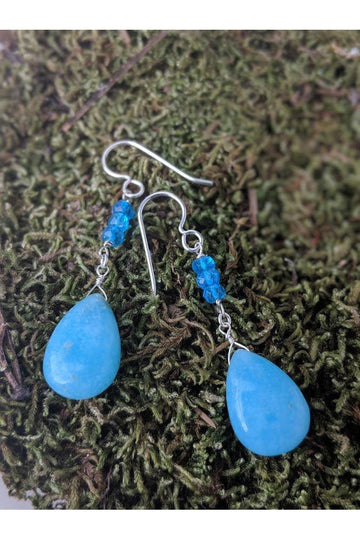 Blue Hemimorphite, Apatite Healing Gemstone Earrings
