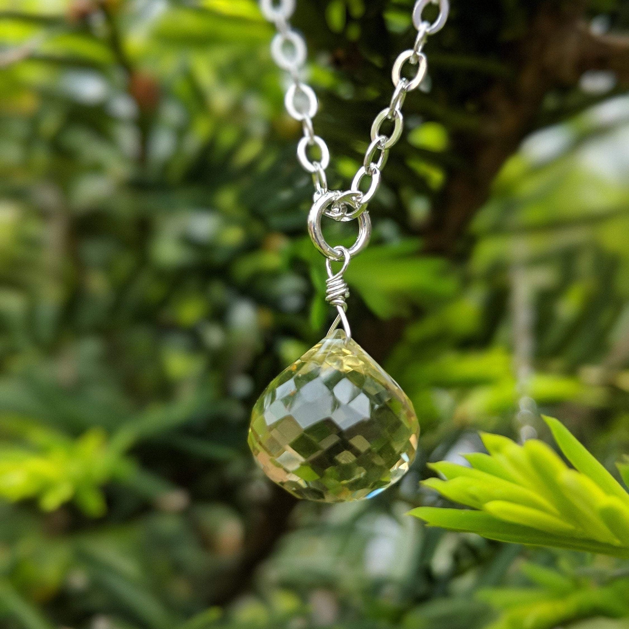 Lemon Quartz Pear Briolette Gemstone Necklace