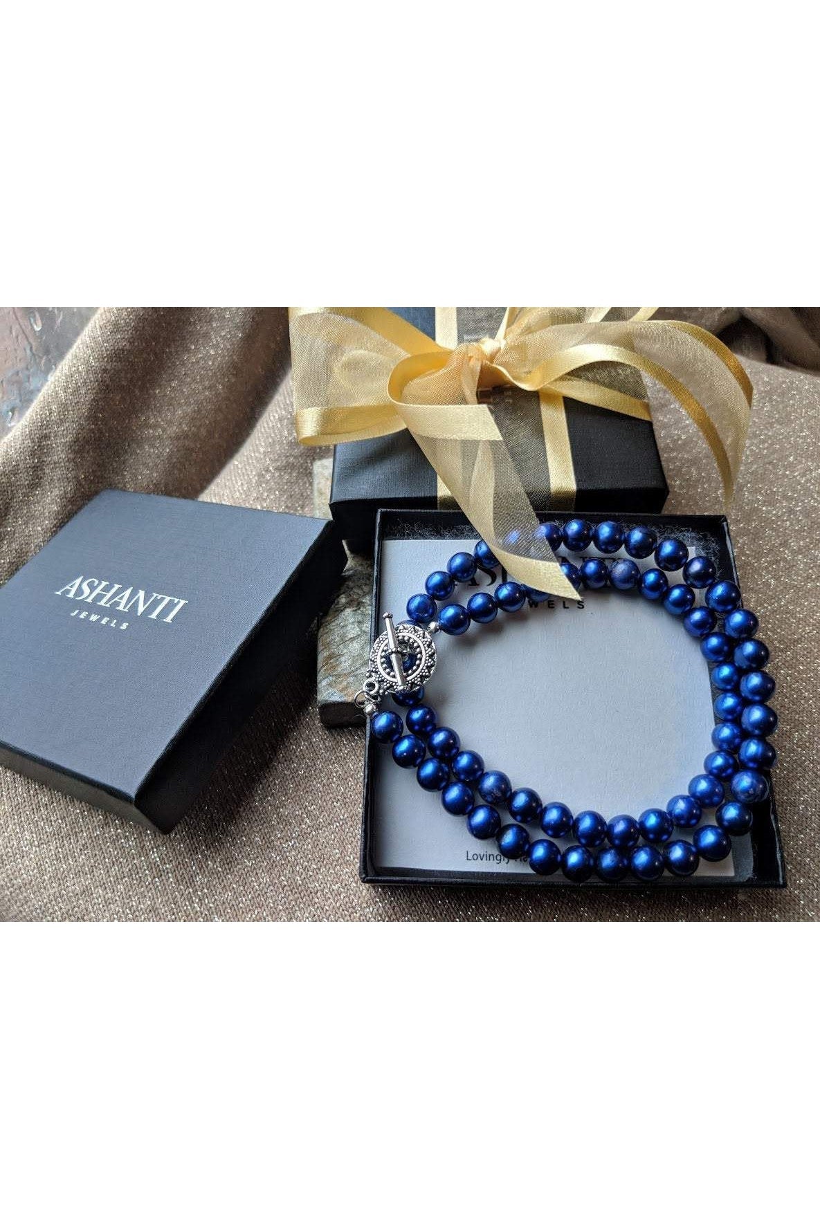 Royal Blue Genuine Pearl Strand Necklace