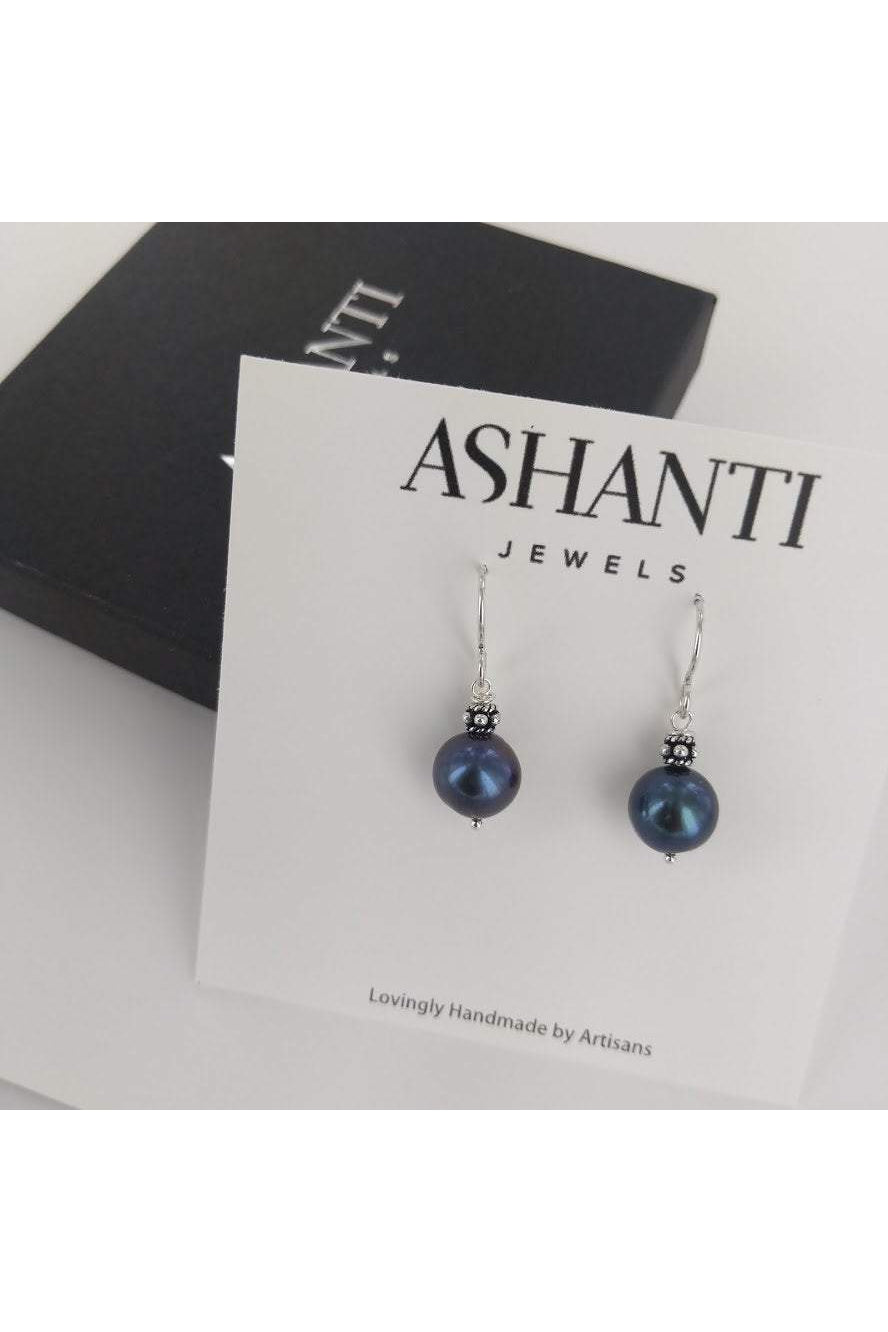 Black Pearl Silver Dangle Earrings, June Birthstone