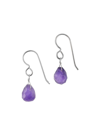 Dainty Teardrop Amethyst Silver Dangle Earrings