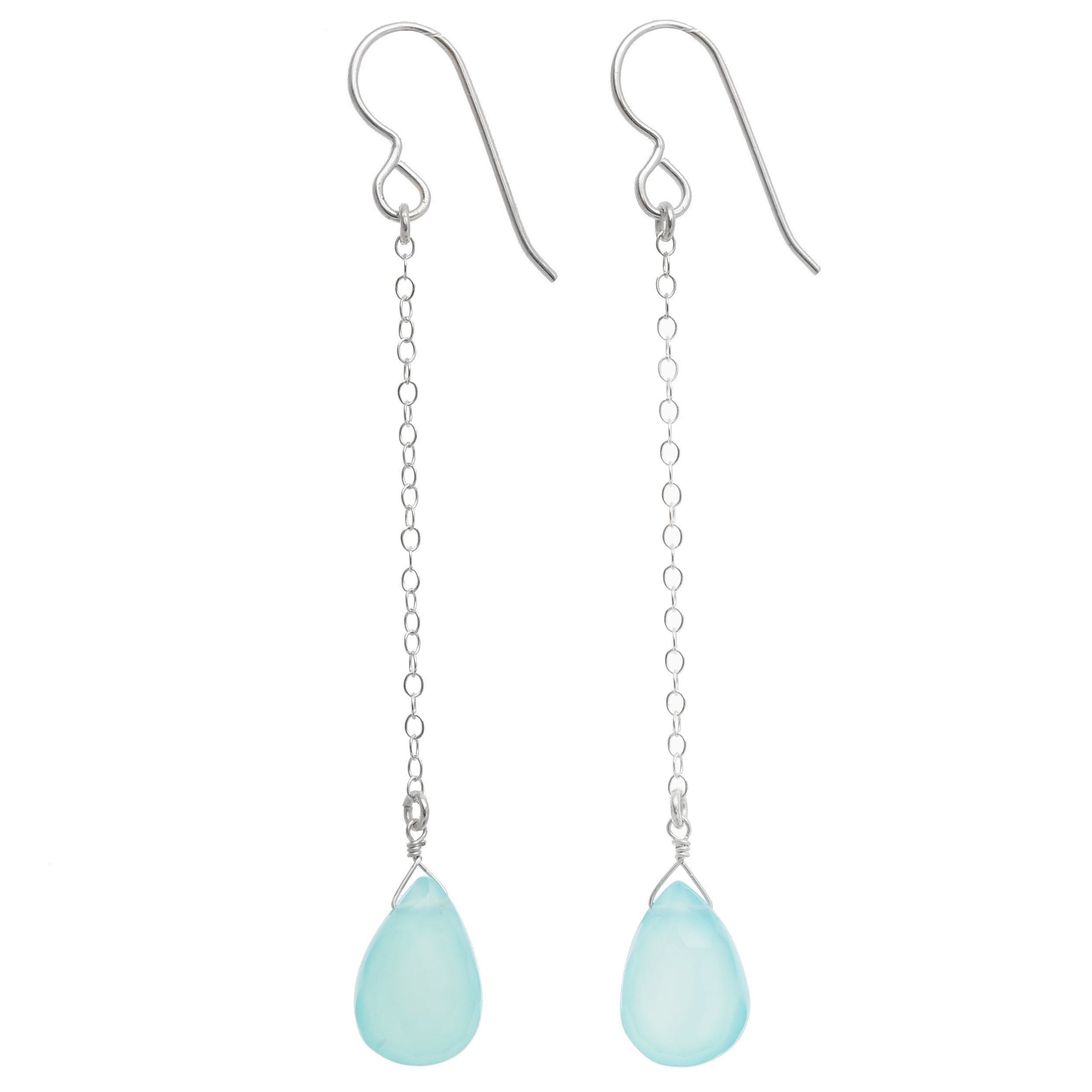 Long Blue Chalcedony Genuine Gemstone Earrings