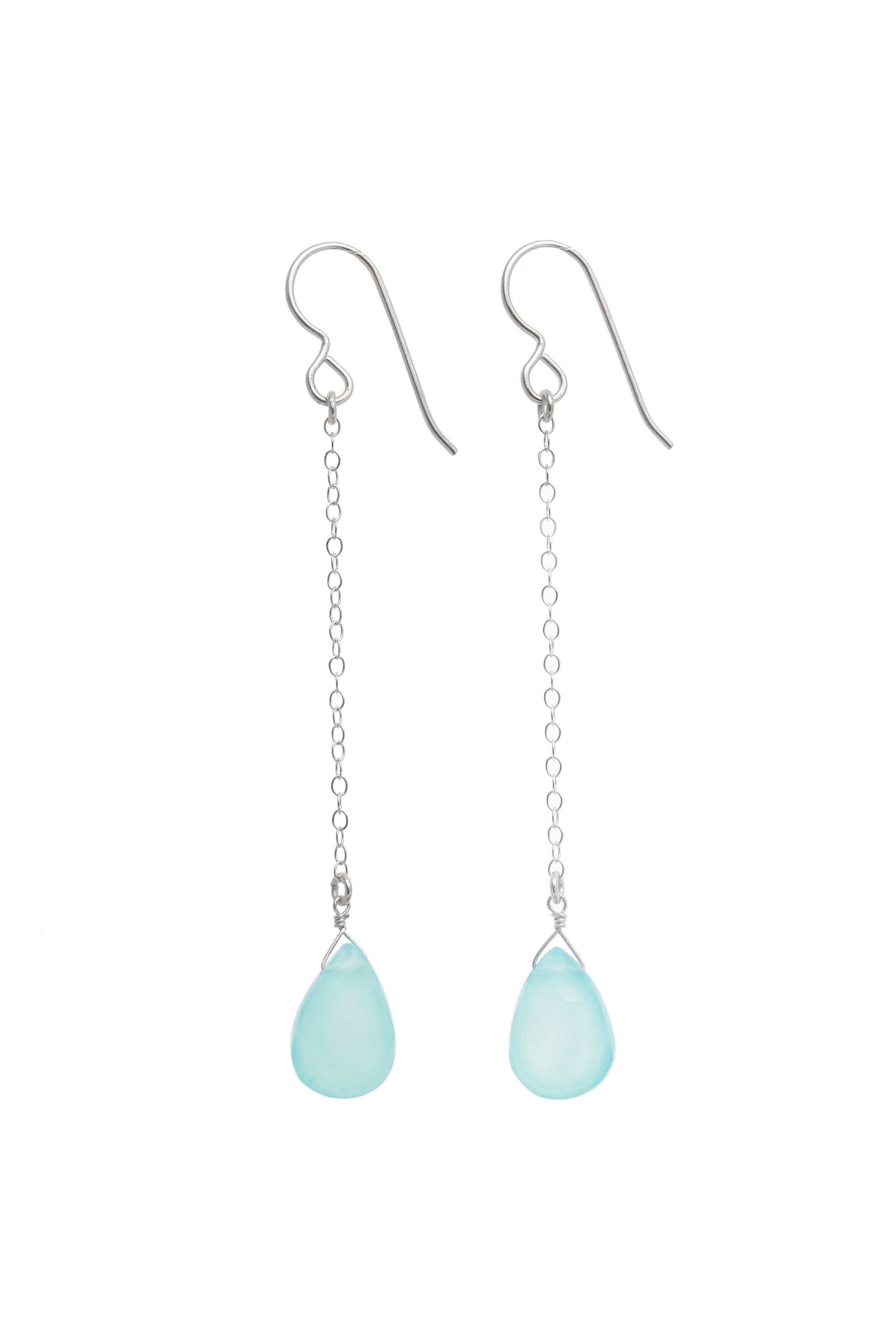 Long Blue Chalcedony Genuine Gemstone Earrings