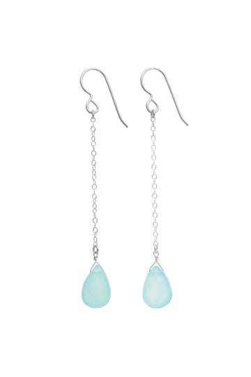 Long Blue Chalcedony Genuine Gemstone Earrings