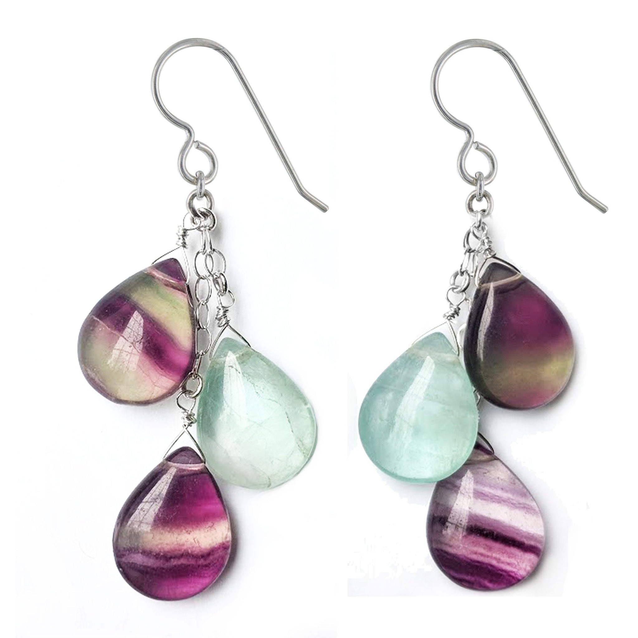 Fluorite Pastel Gemstone Dangle Earrings