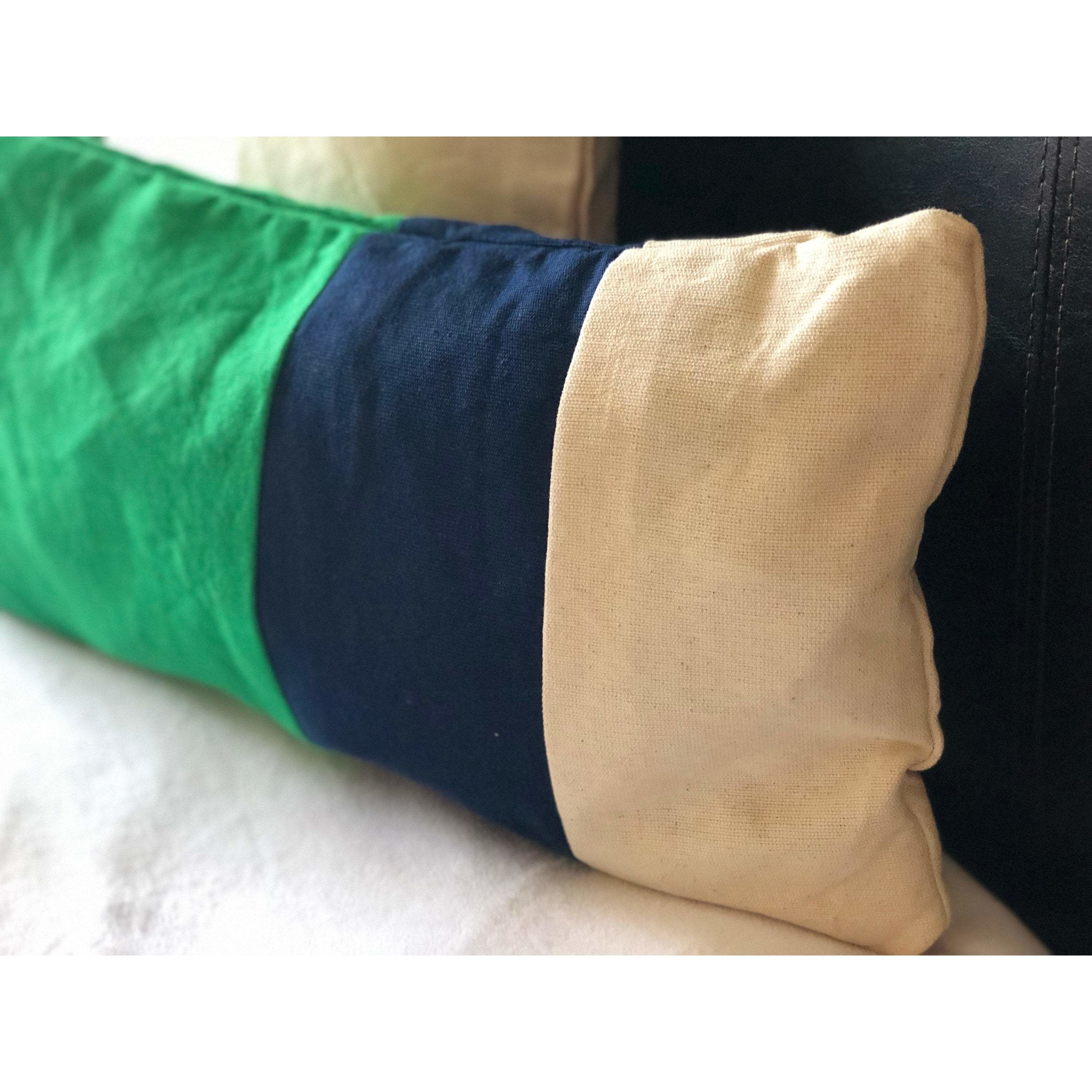 Lumbar Color Block Green, Navy Pillows, 12x26