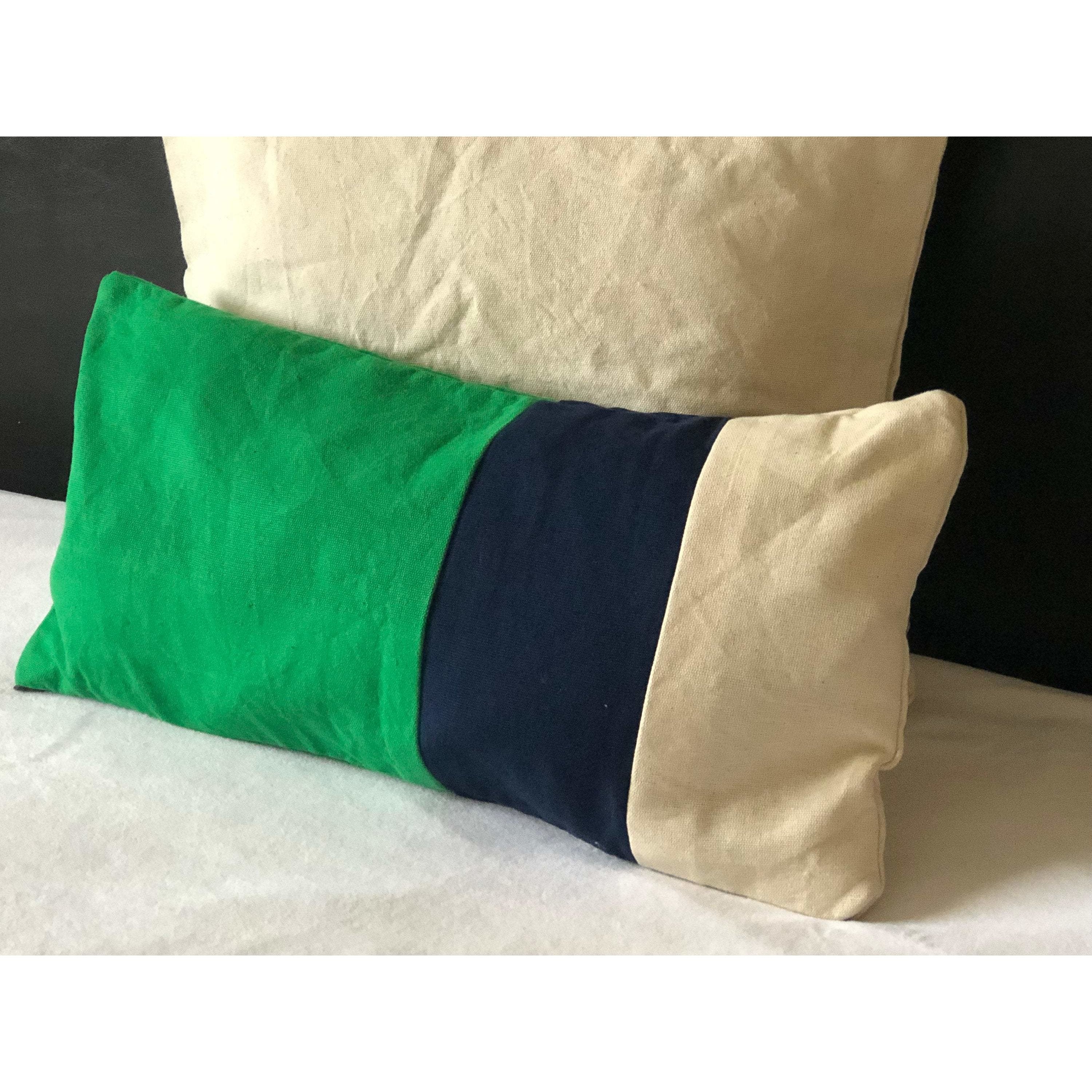 Lumbar Color Block Green, Navy Pillows, 12x26