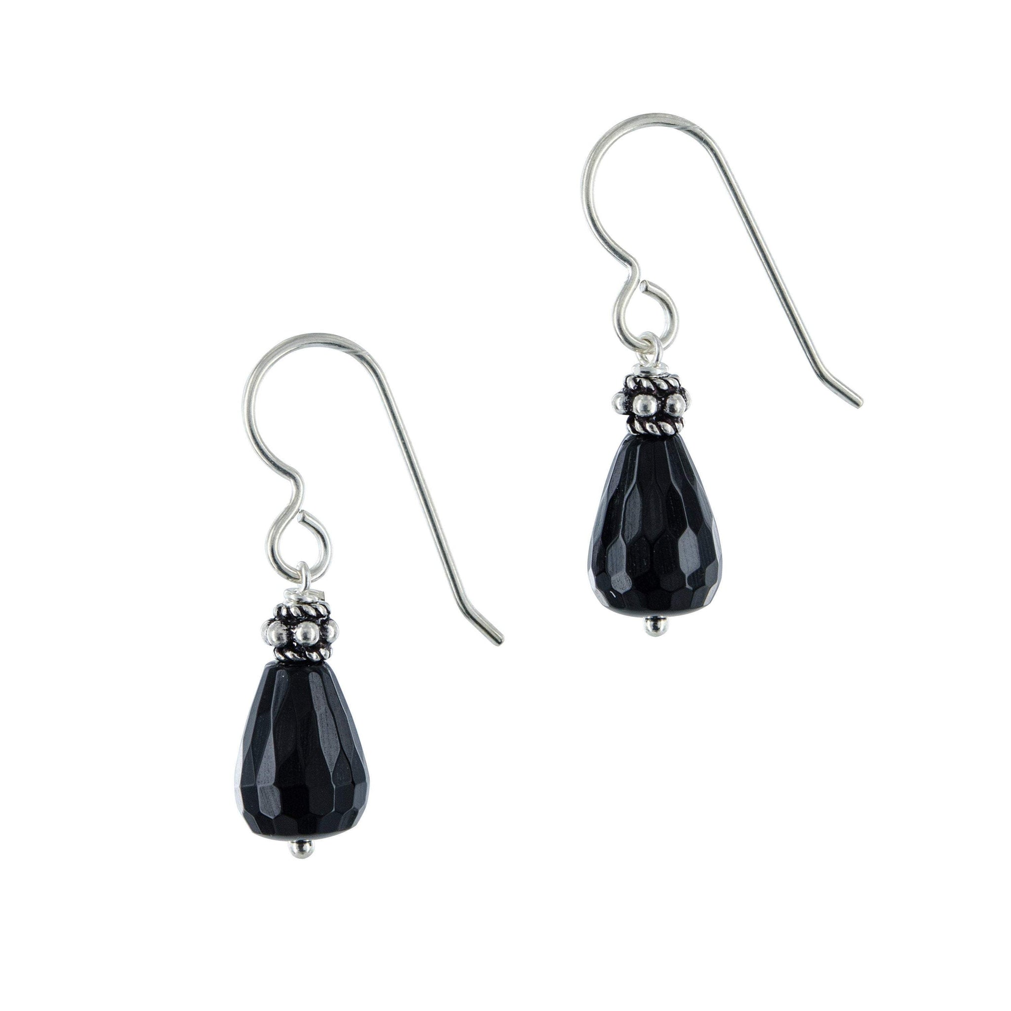 Dainty Black Onyx Gemstone Drop Earrings
