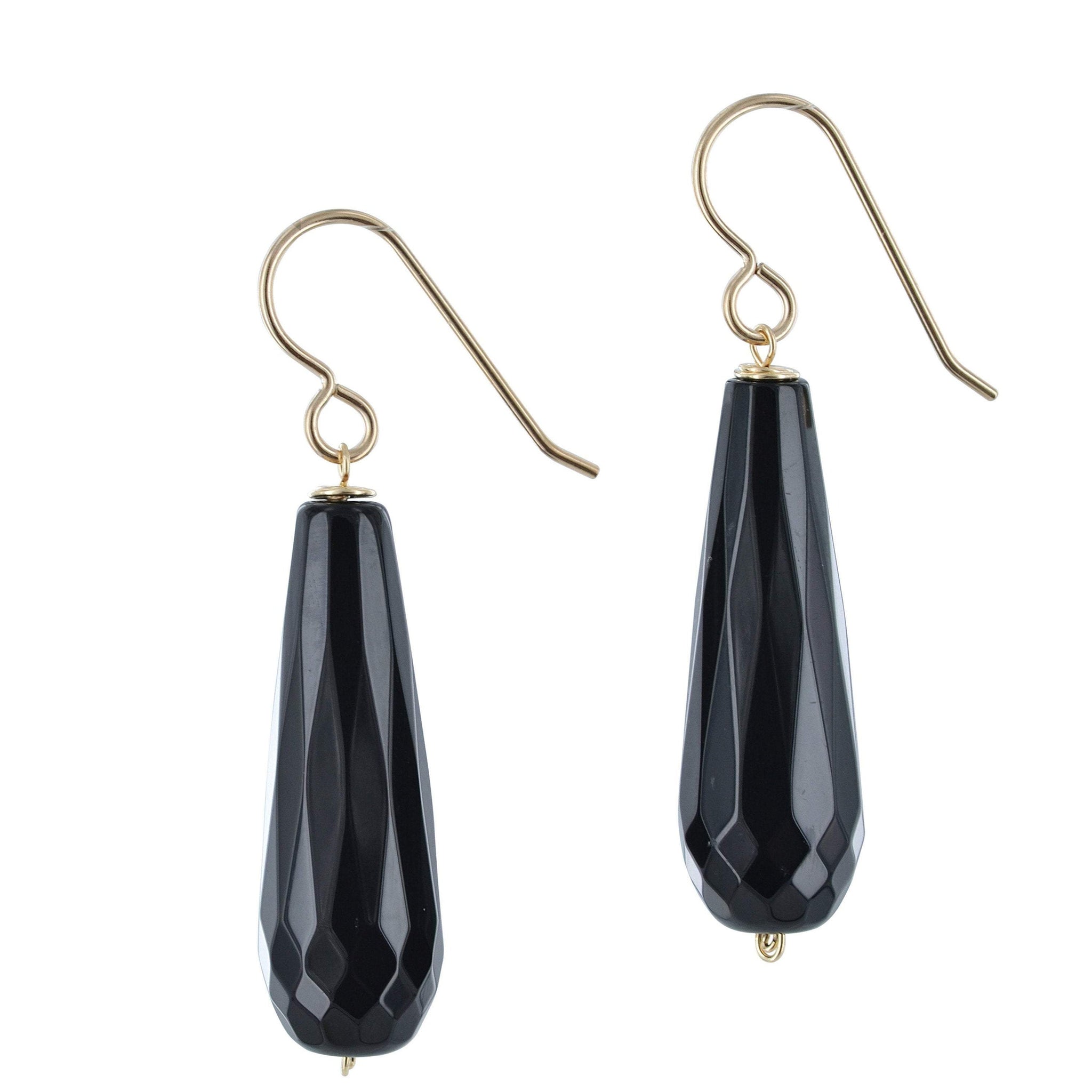 Black Onyx Gemstone, Long Briolette Gold Earrings, Black Friday Deal
