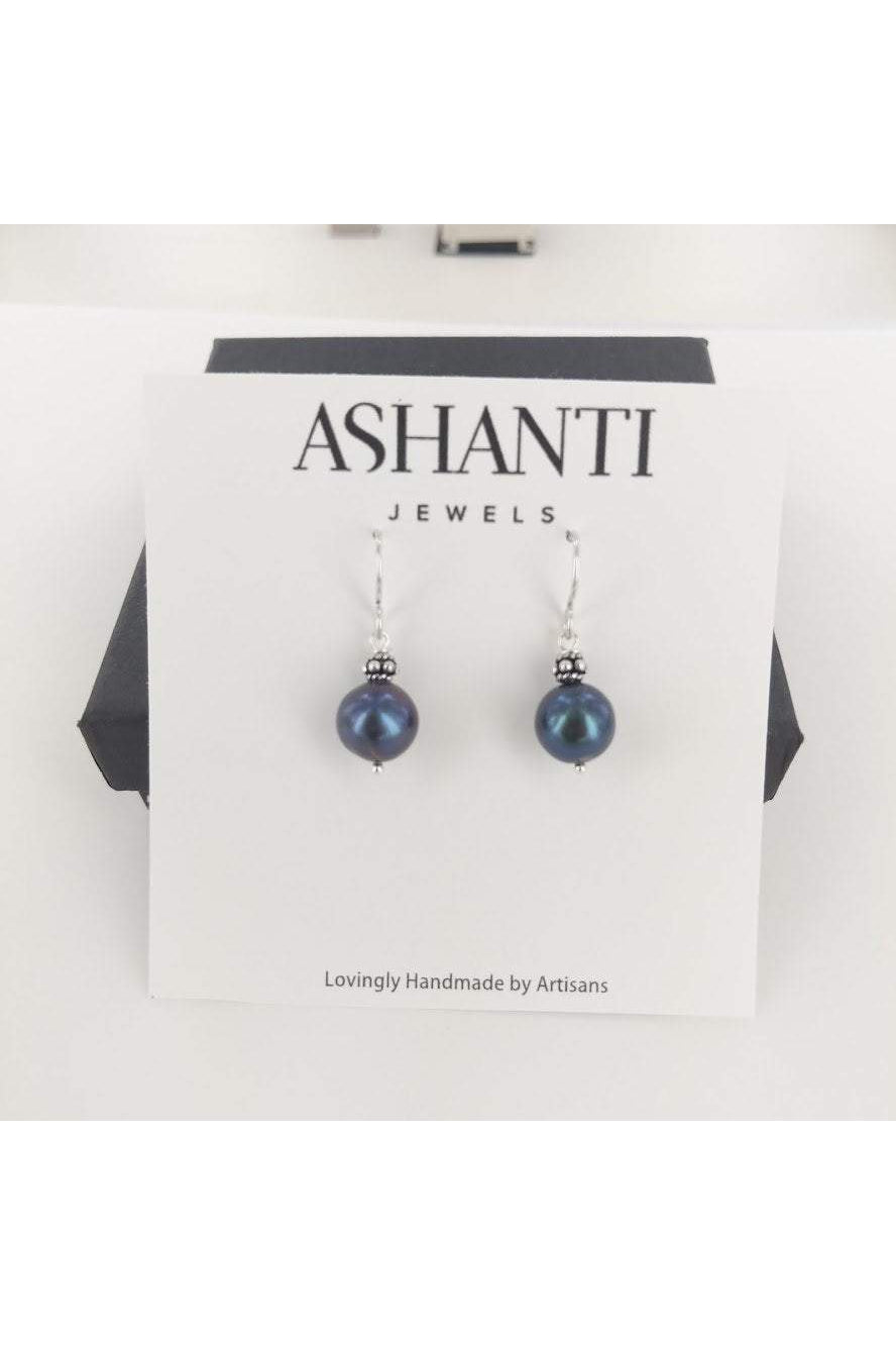 Black Pearl Silver Dangle Earrings, June Birthstone