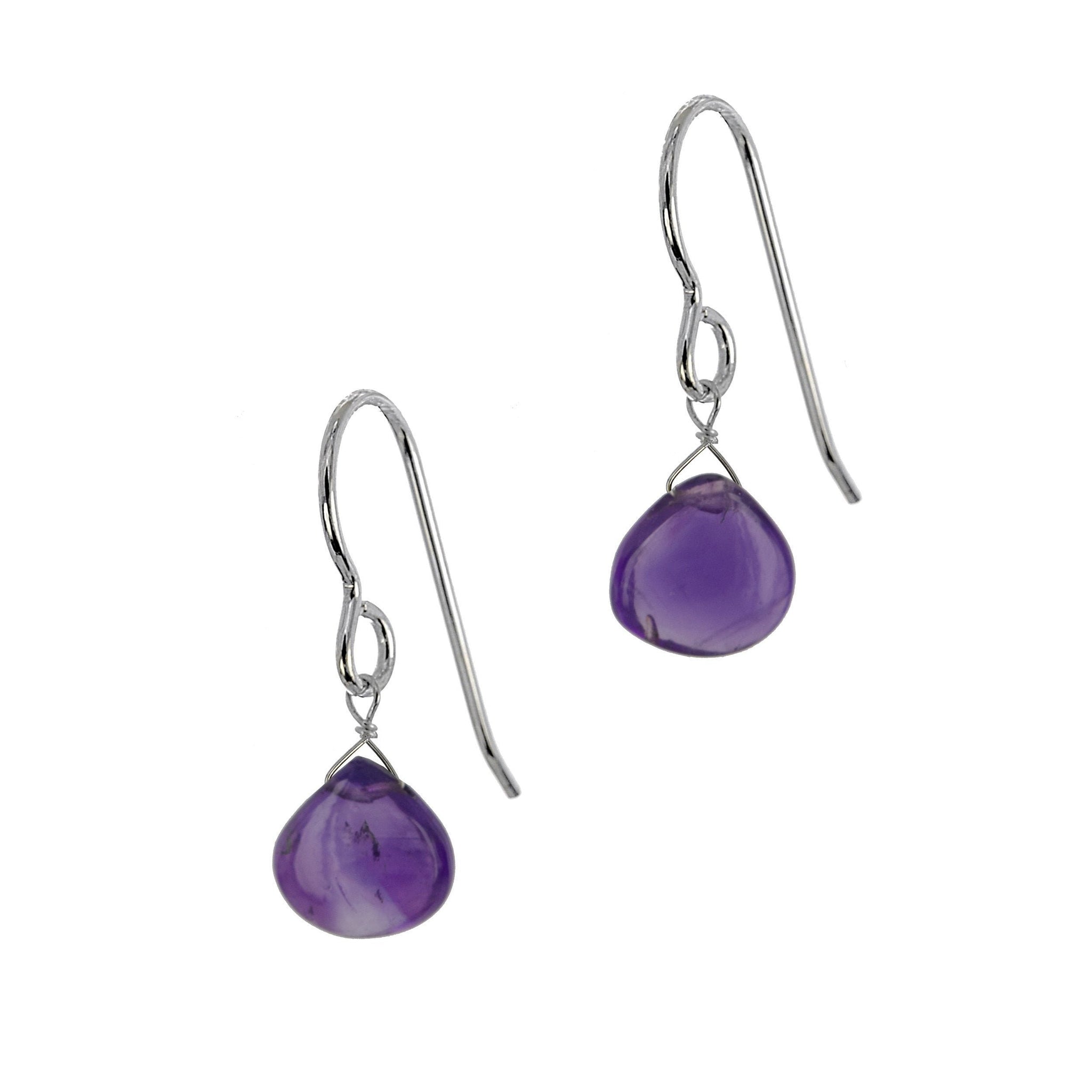 Polished Amethyst Briolette, February Birthstone Gemstone Earrings