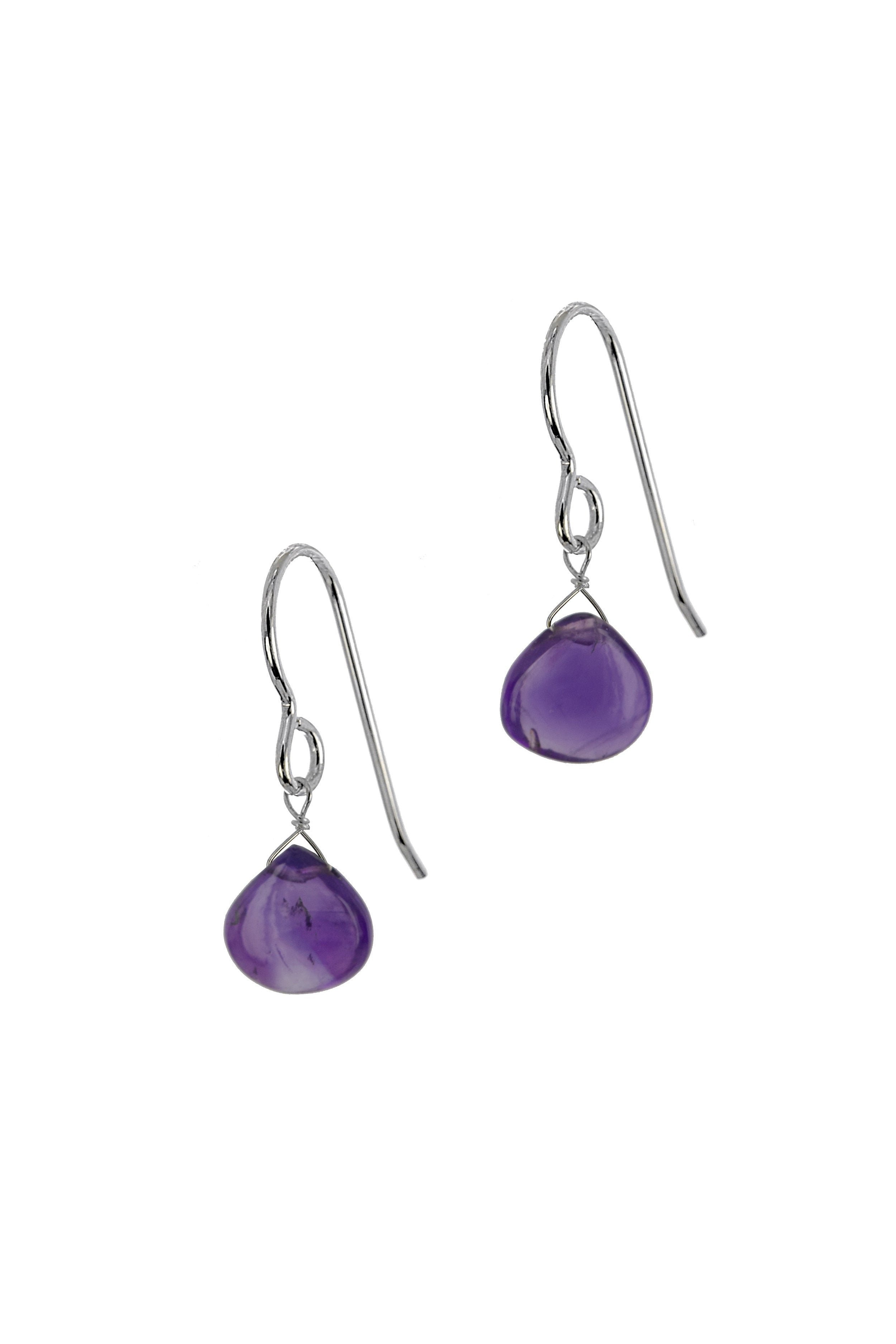 Polished Amethyst Briolette, February Birthstone Gemstone Earrings