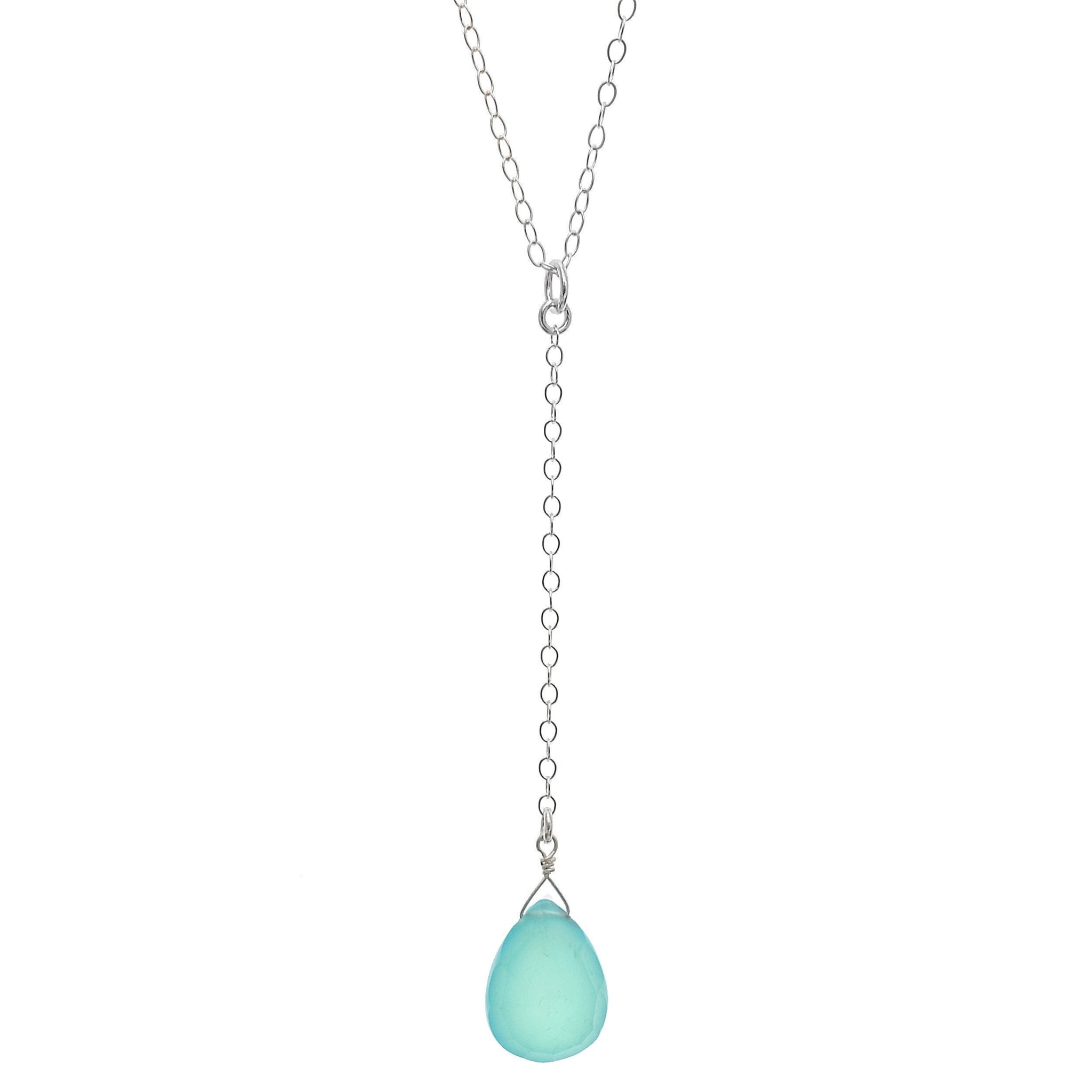 Blue Chalcedony Y Gemstone Silver Necklace