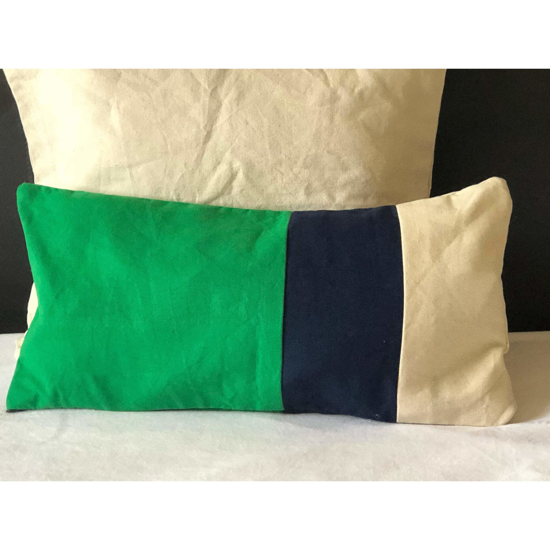 Lumbar Color Block Green, Navy Pillows, 12x26