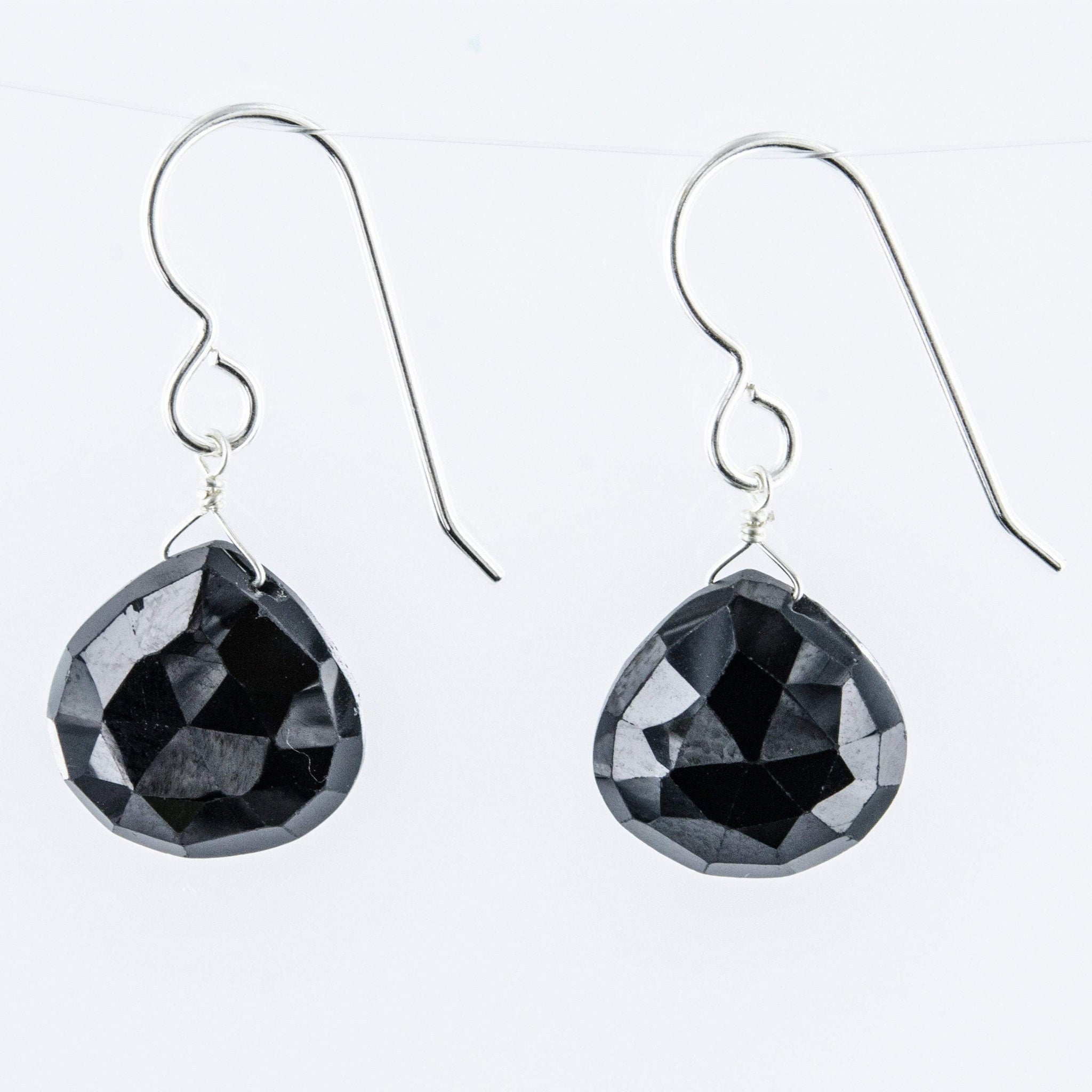 Black Spinel Dangle Silver Earrings
