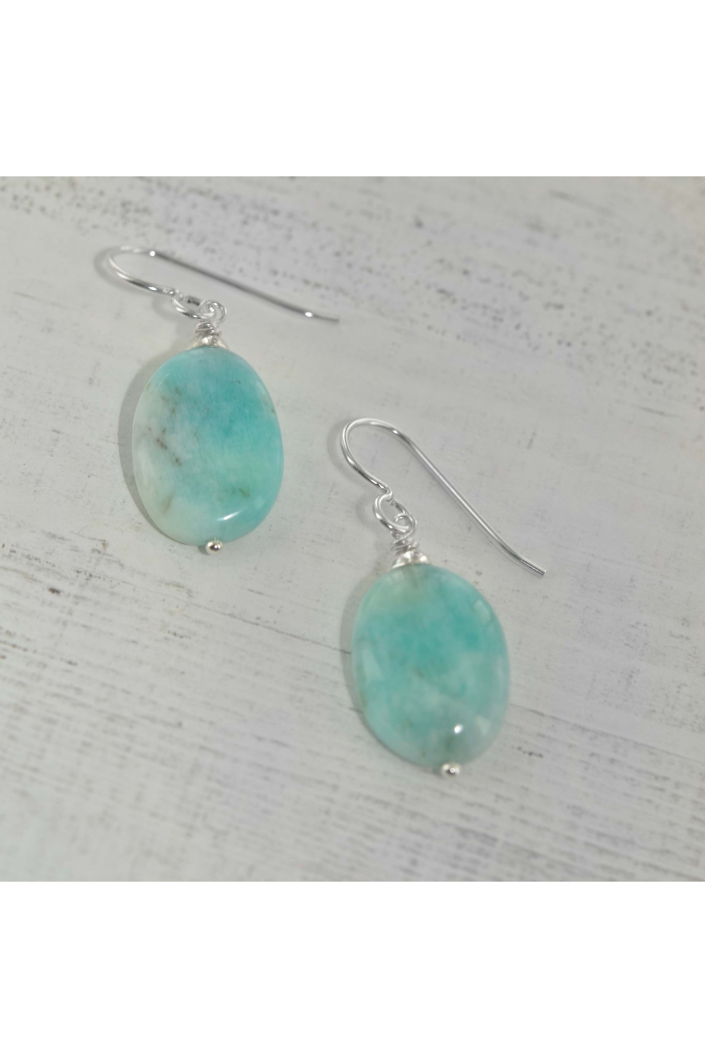 Light Blue Amazonite Polished Gemstone Earrings