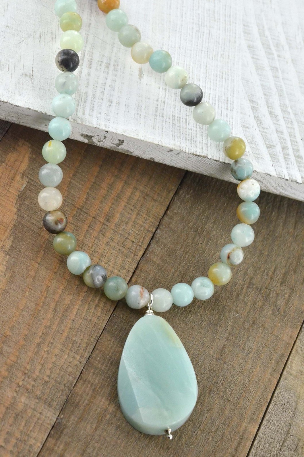 Amazonite Long Bead Necklace, 28 inches, Black Friday Deal