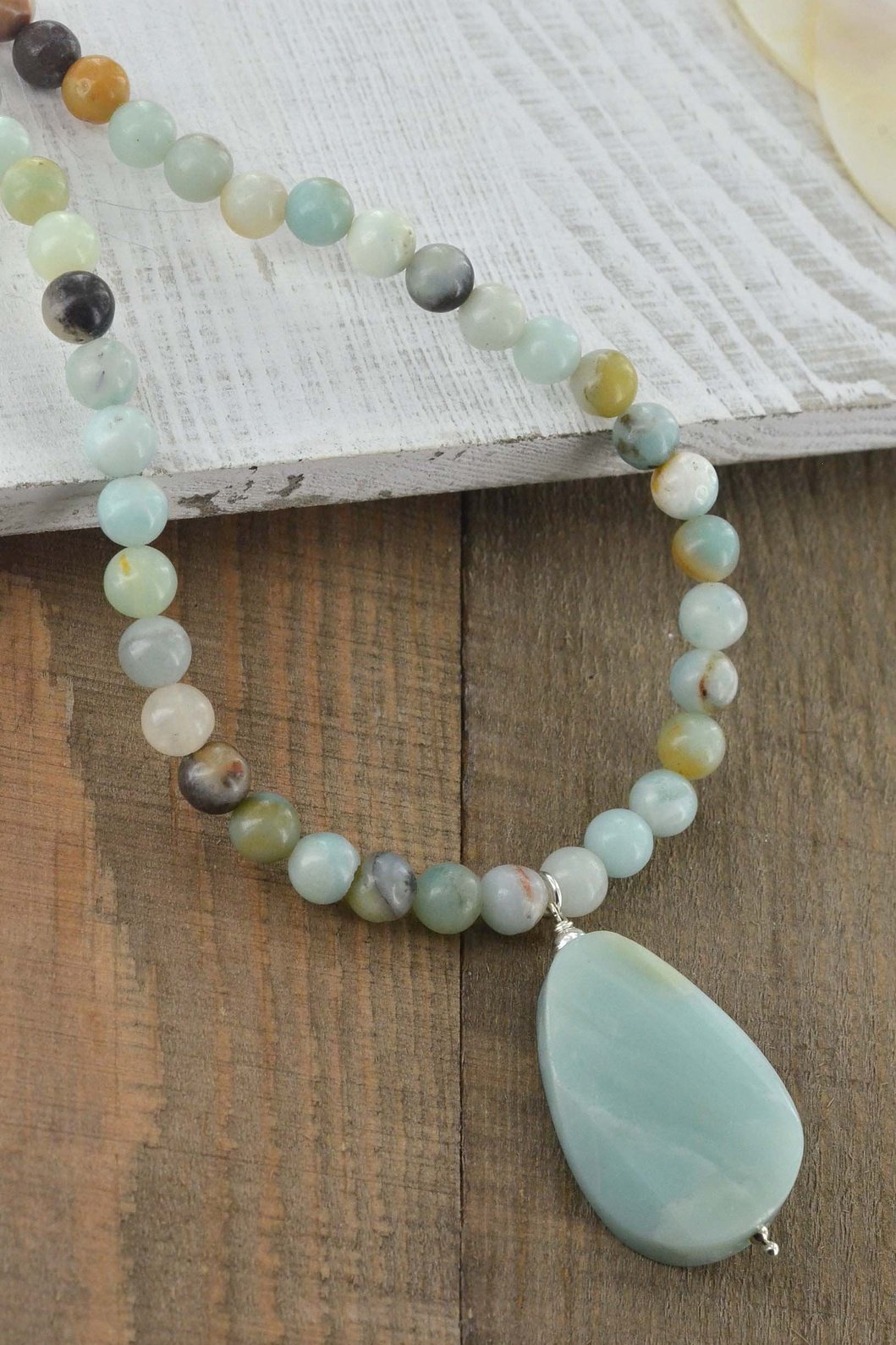 Amazonite Long Bead Necklace, 28 inches, Black Friday Deal