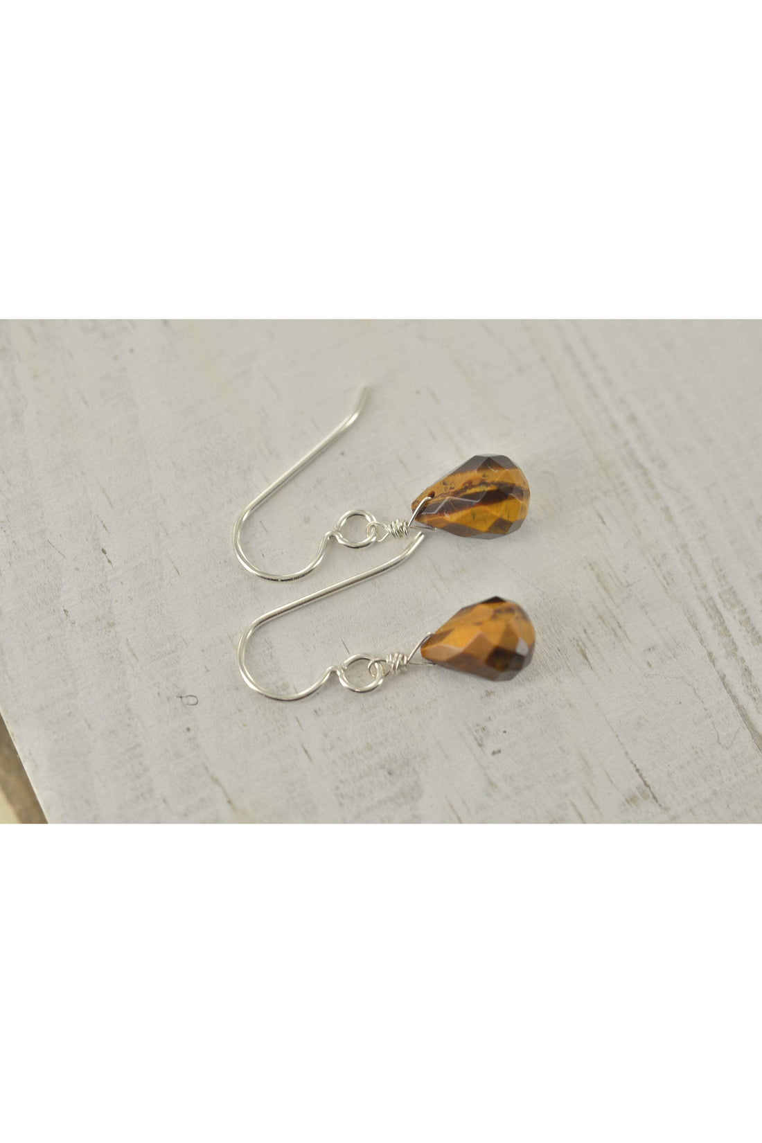 Dainty Brown Tiger Eye Teardrop Gemstone Dangle Earrings