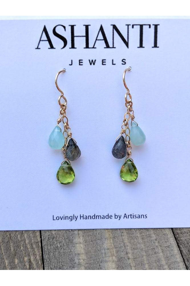 Peridot, Labradorite, Chalcedony, Dangle Earrings