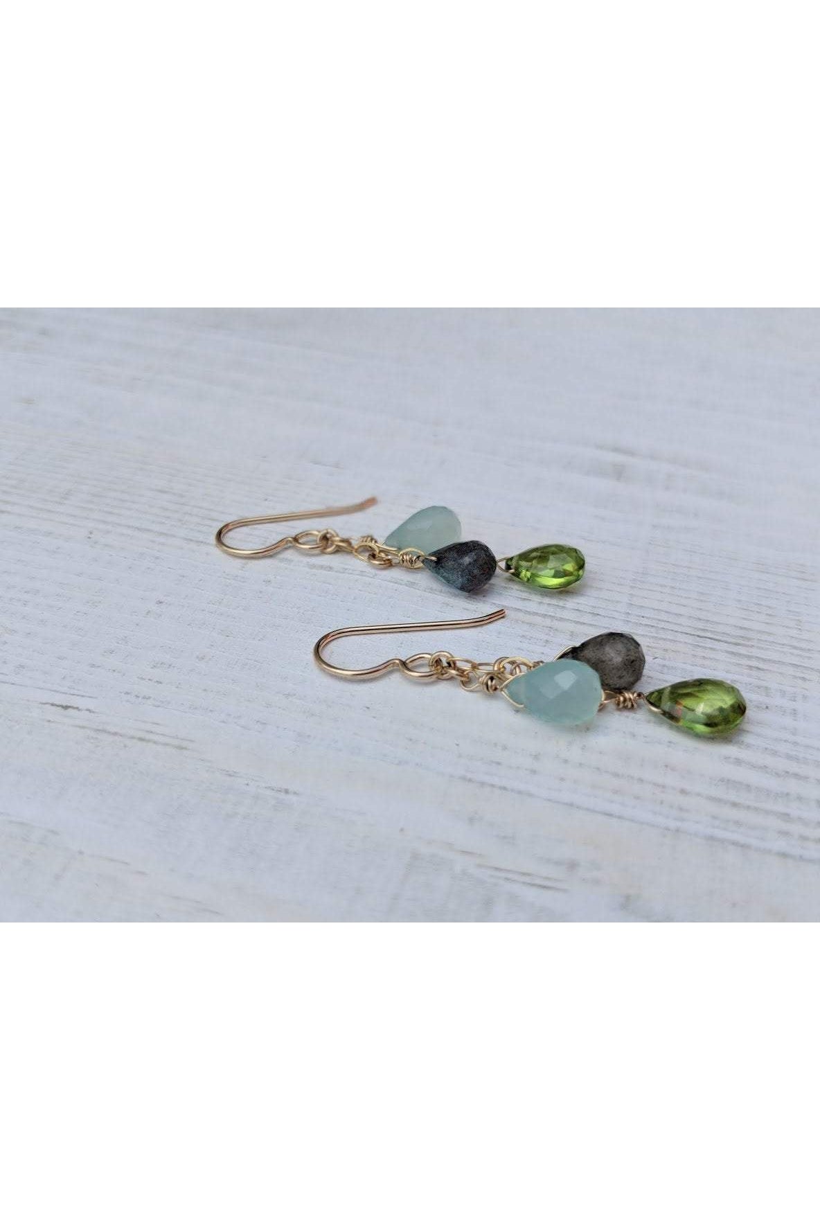 Peridot, Labradorite, Chalcedony, Dangle Earrings