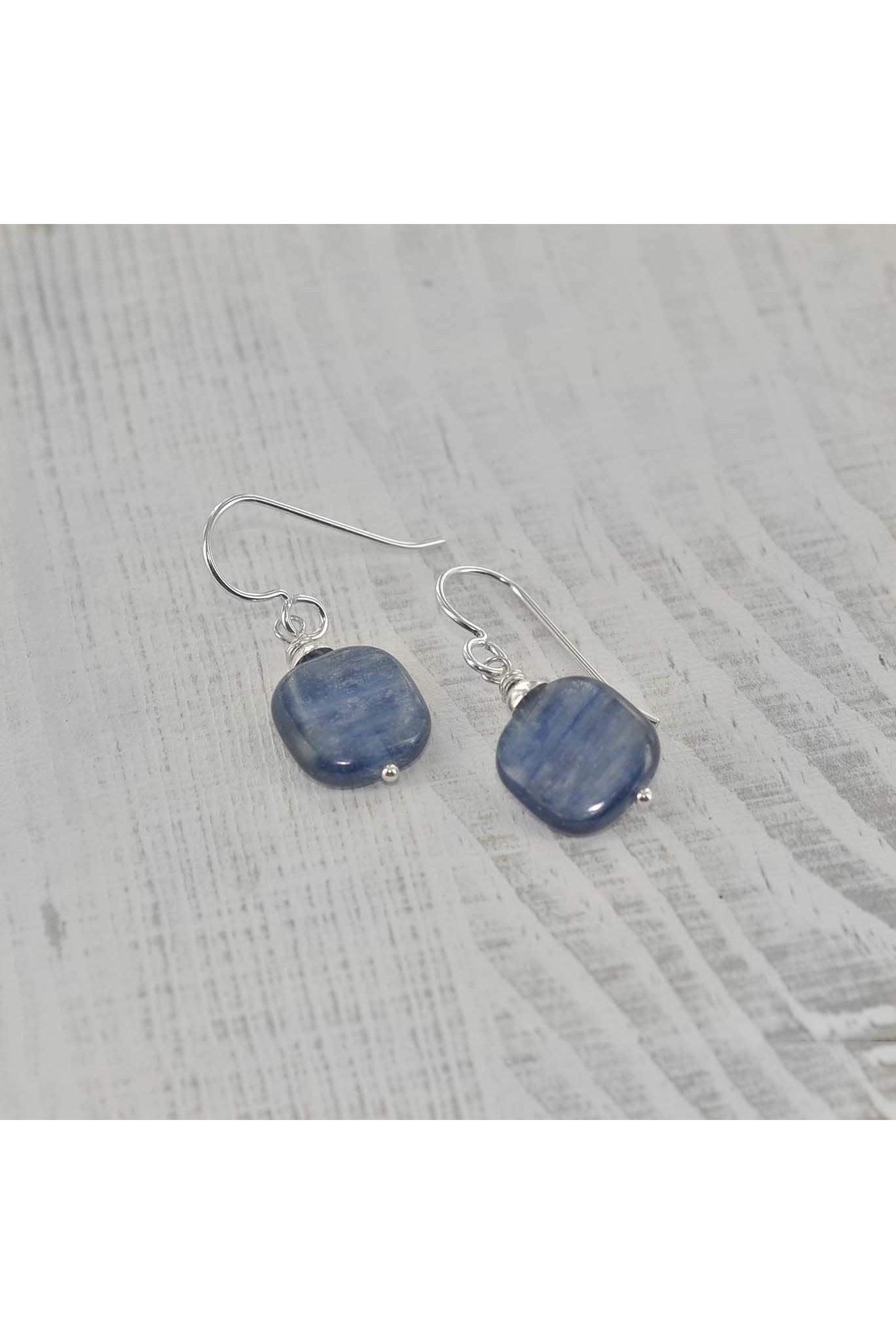 Square Blue Kyanite Gemstone Dangle Earrings