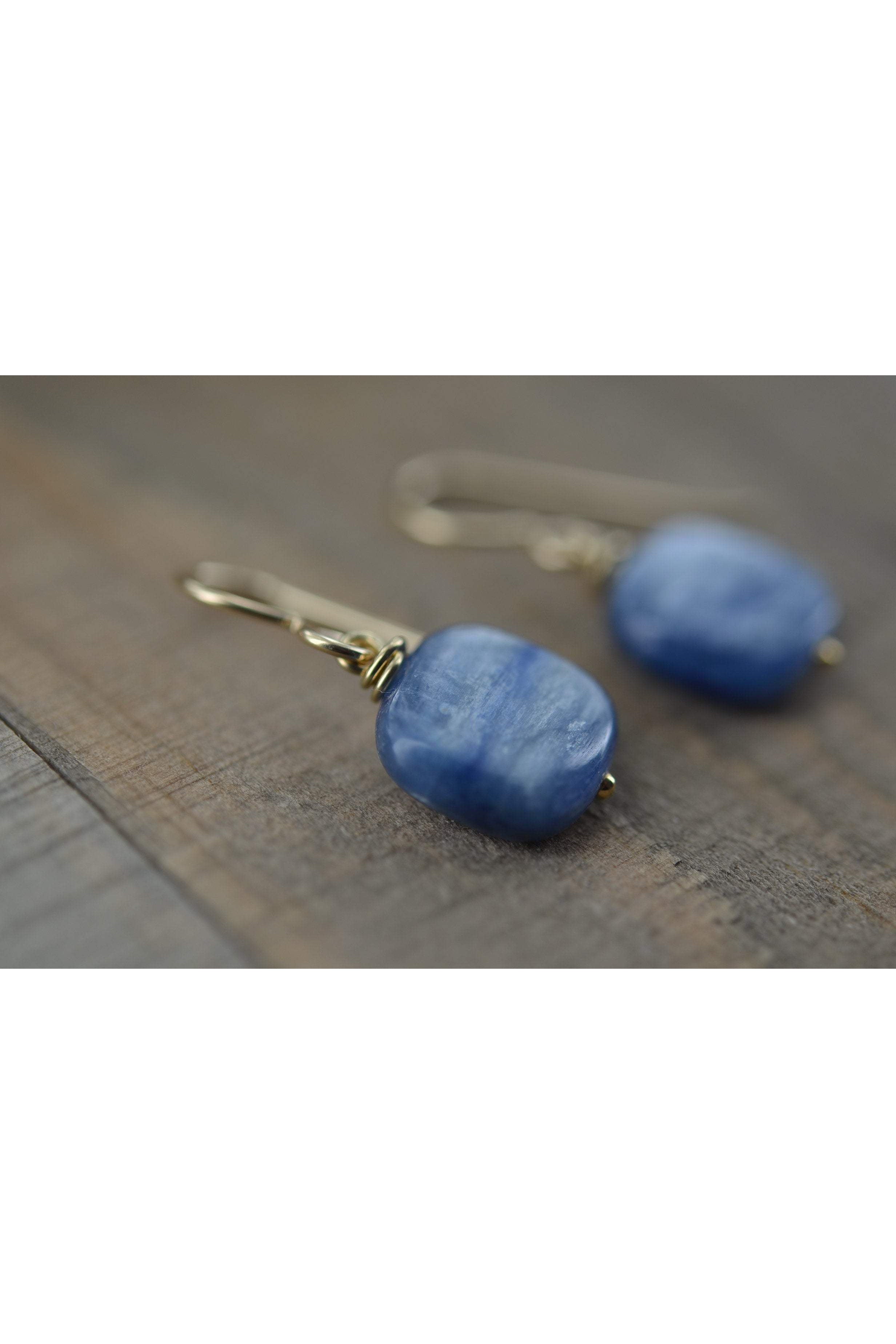 Blue Kyanite Gemstone Square Briolette Dangle Earrings