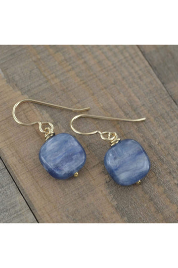 Blue Kyanite Gemstone Square Briolette Dangle Earrings