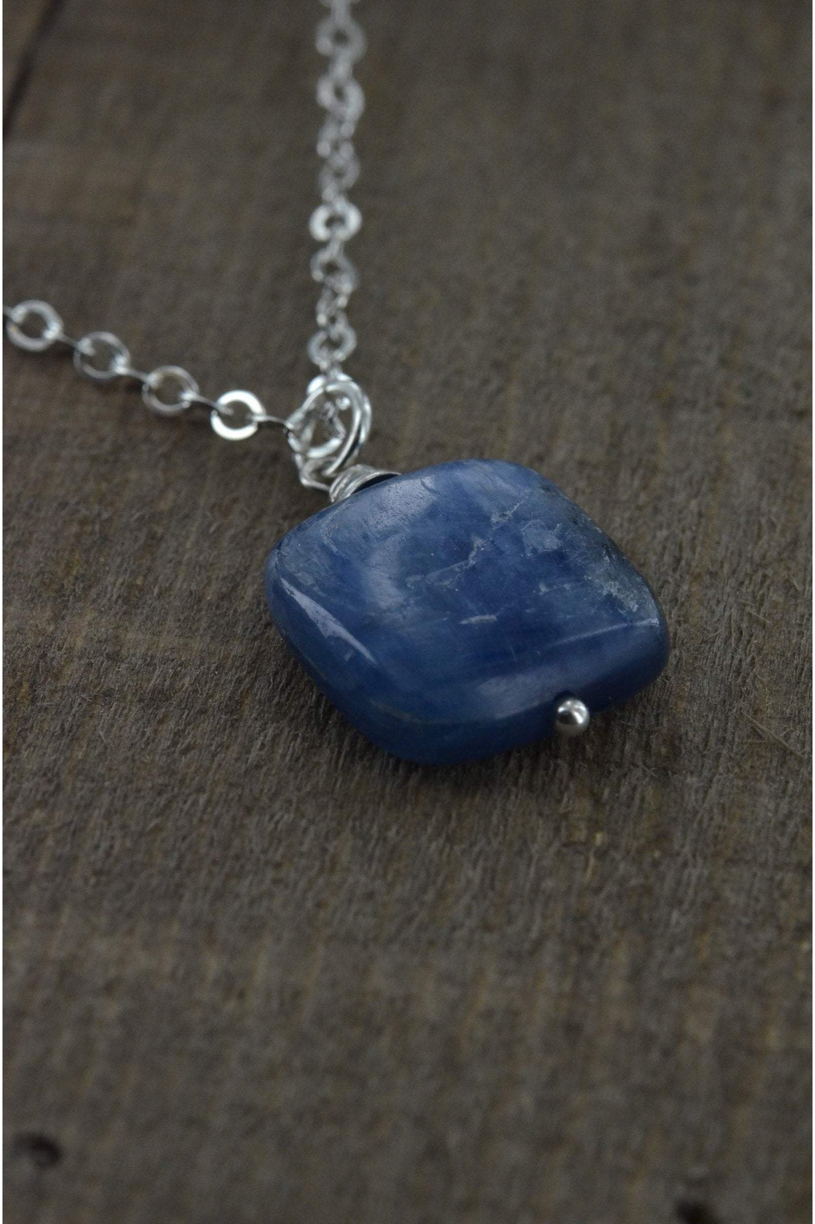 Square Kyanite Blue Gemstone Pendant Necklace