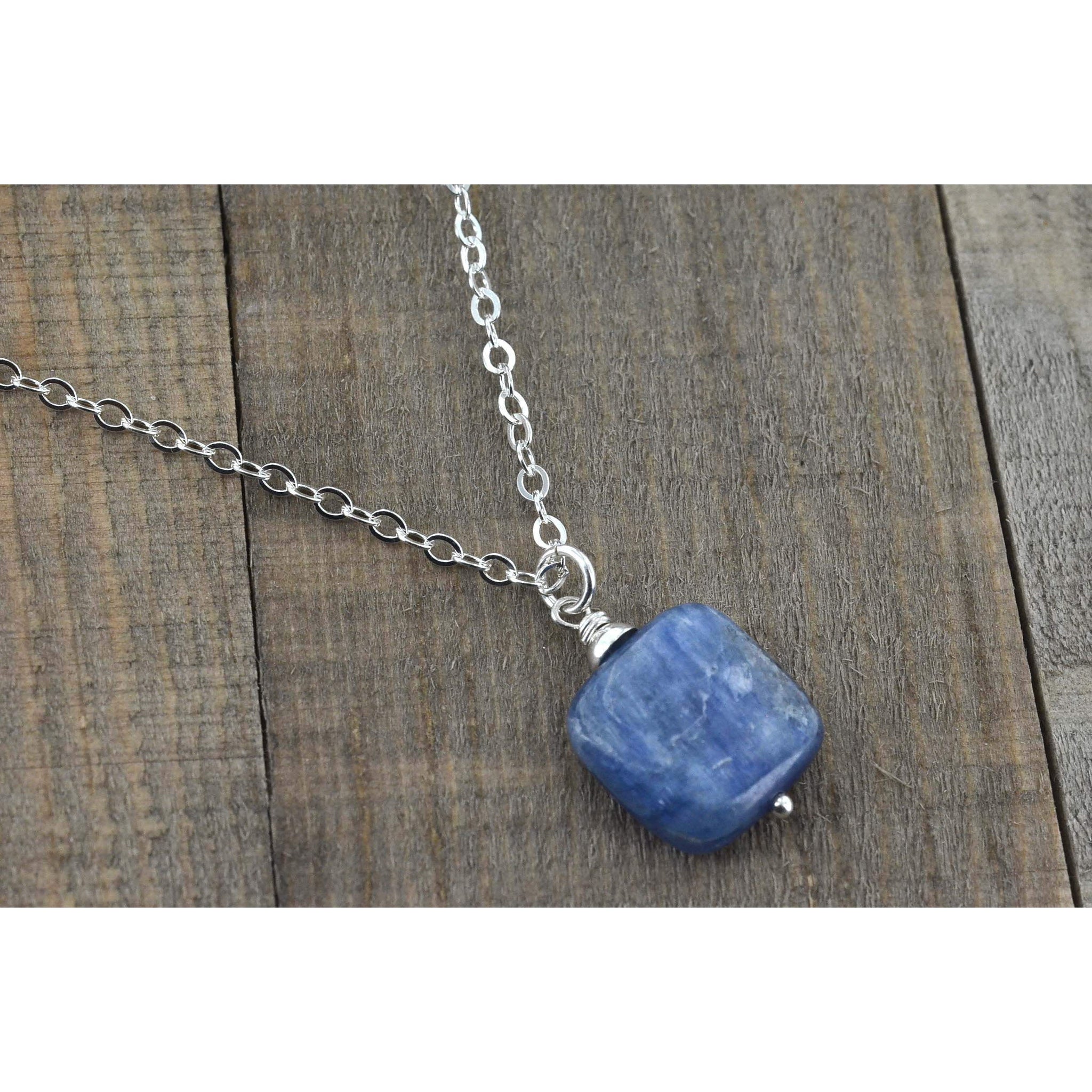 Square Kyanite Blue Gemstone Pendant Necklace