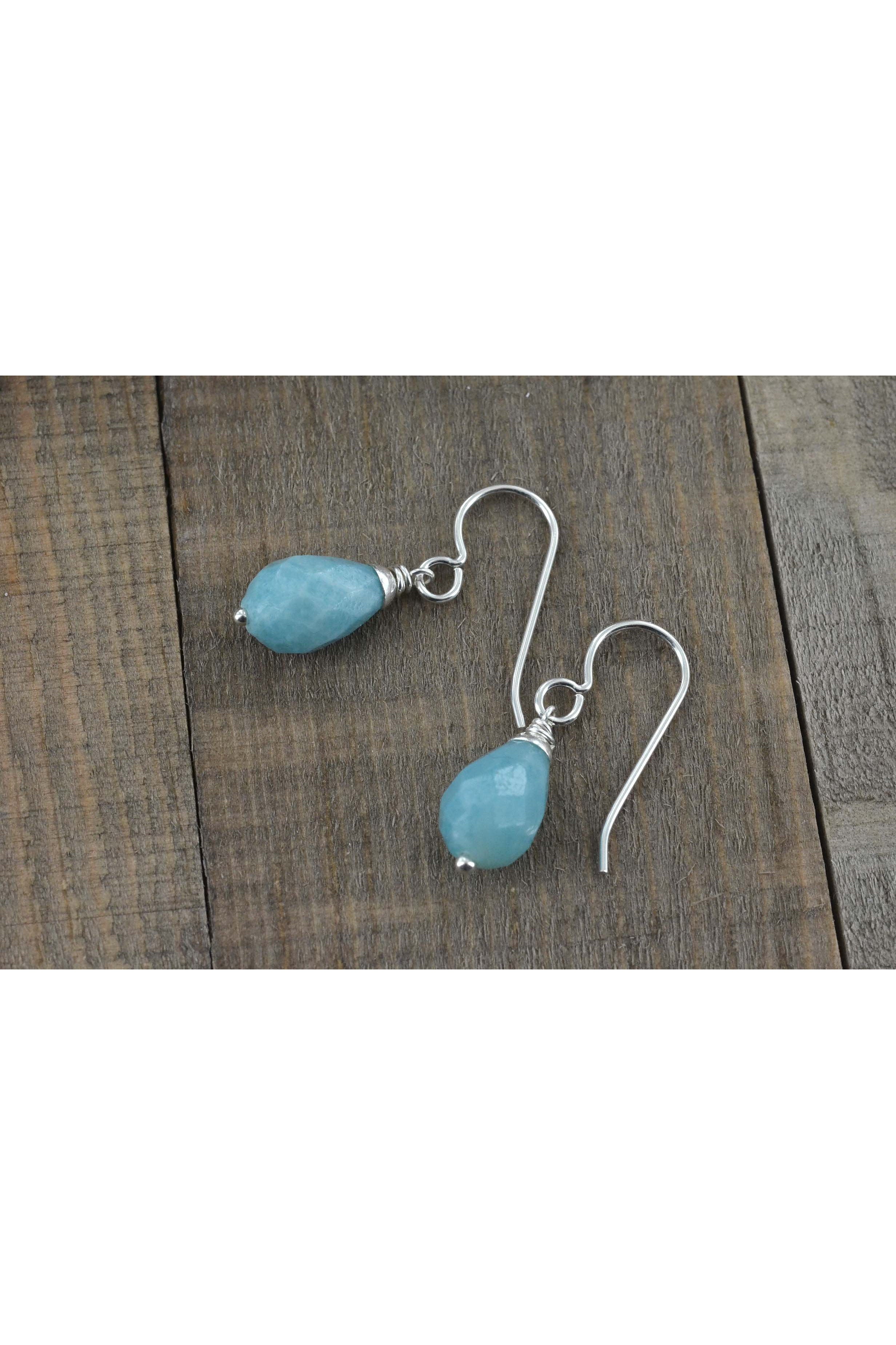 Baby Blue Amazonite Minimalist Drop Earrings