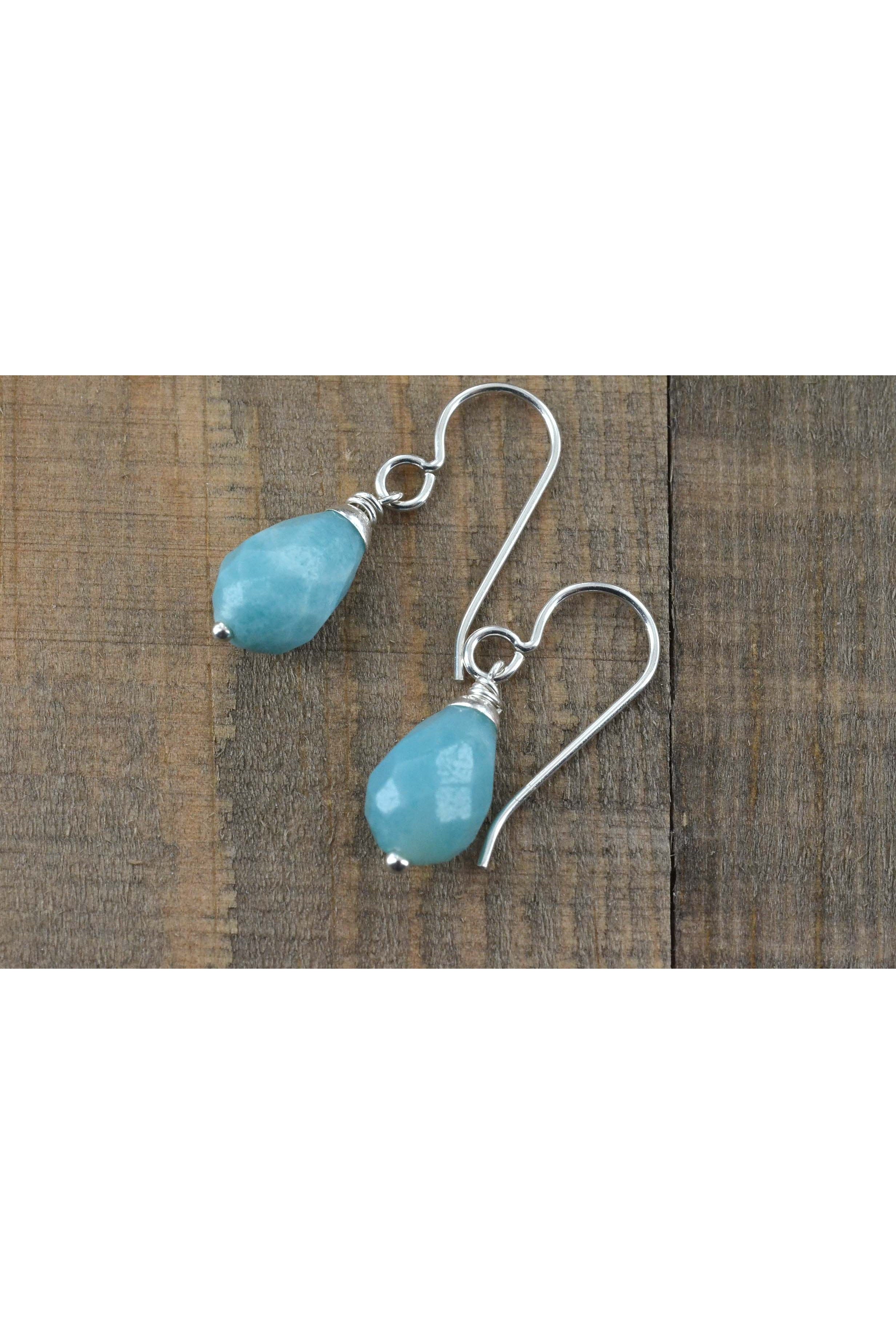 Baby Blue Amazonite Minimalist Drop Earrings