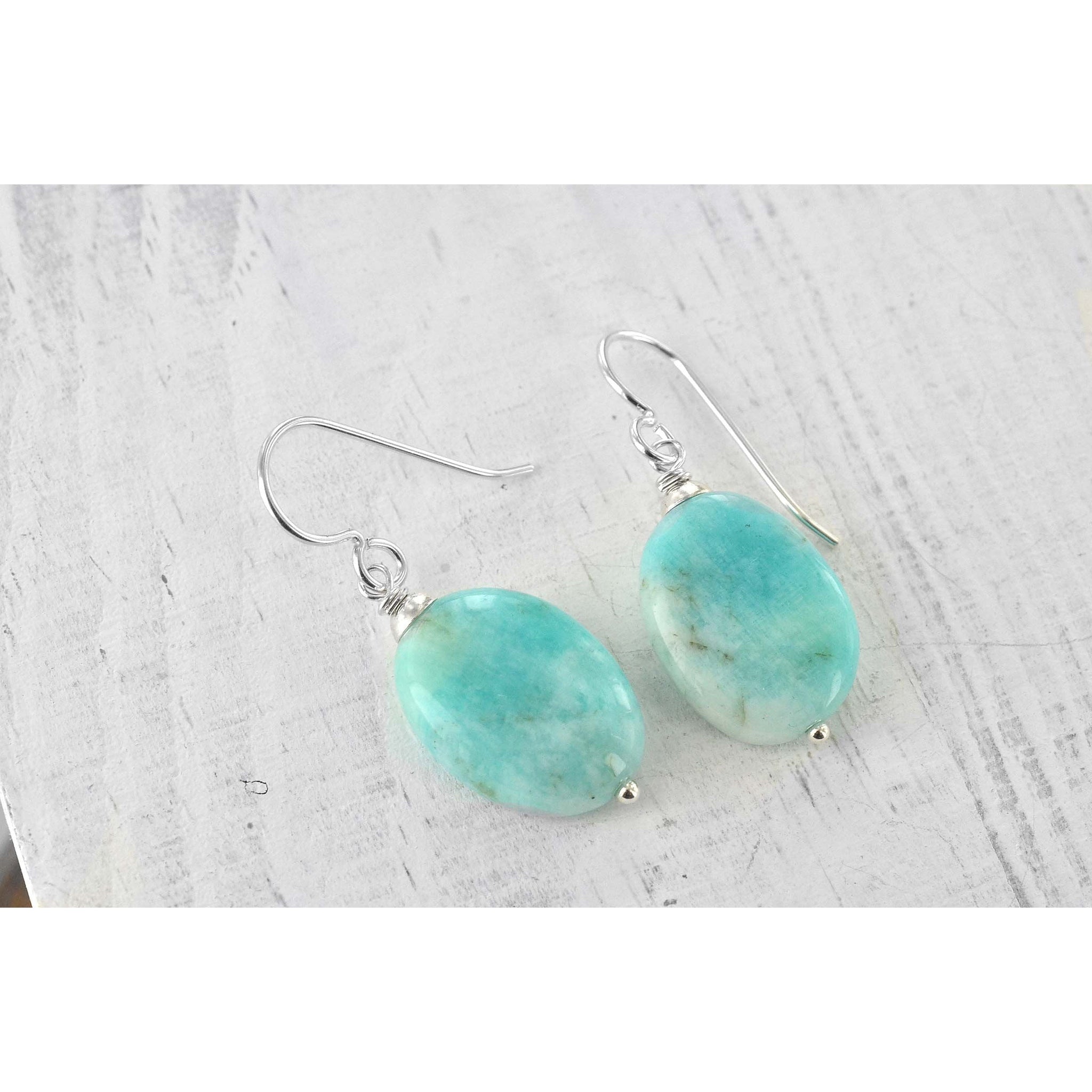 Light Blue Amazonite Polished Gemstone Earrings