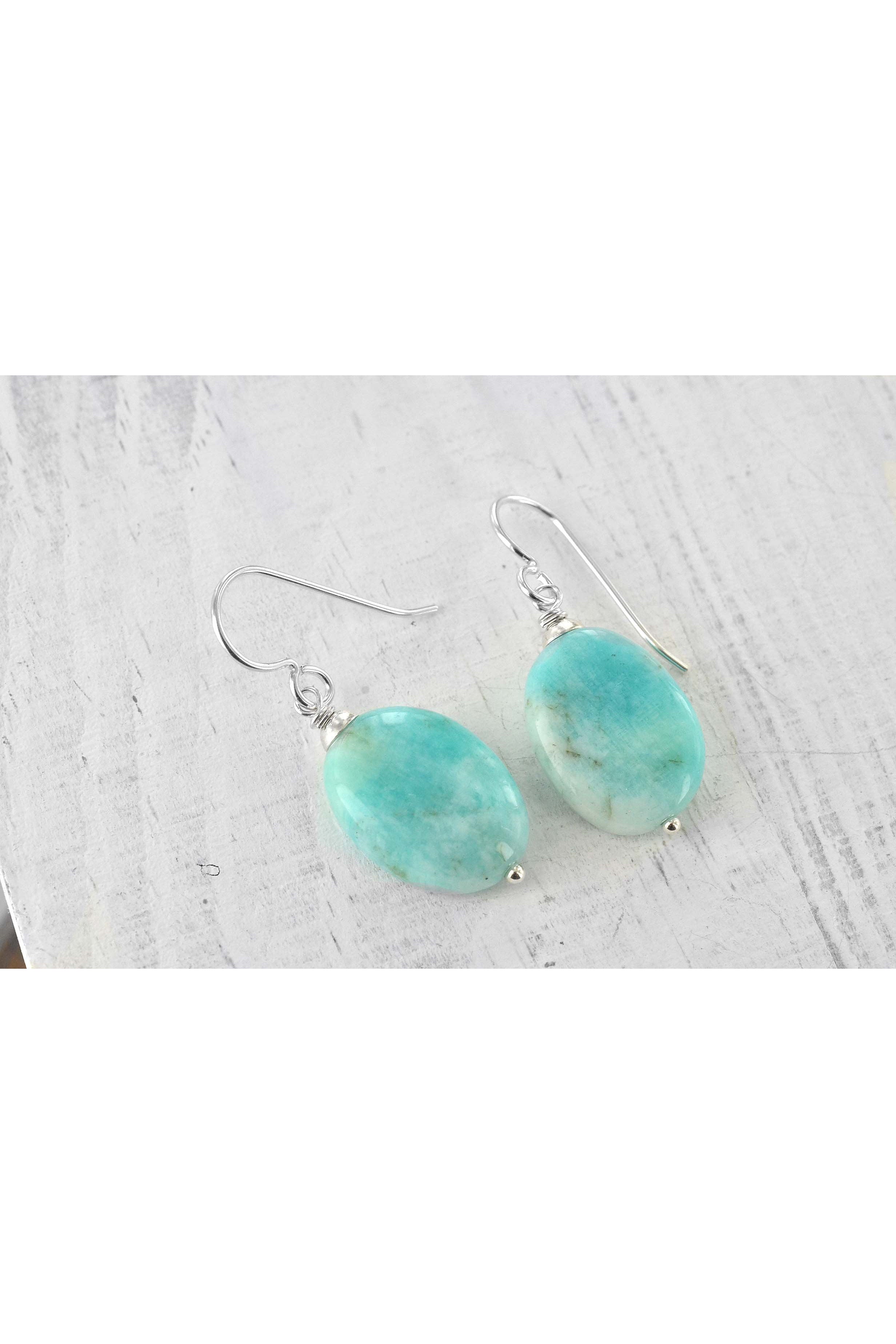 Light Blue Amazonite Polished Gemstone Earrings
