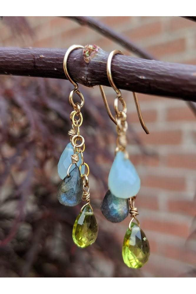 Peridot, Labradorite, Chalcedony, Dangle Earrings