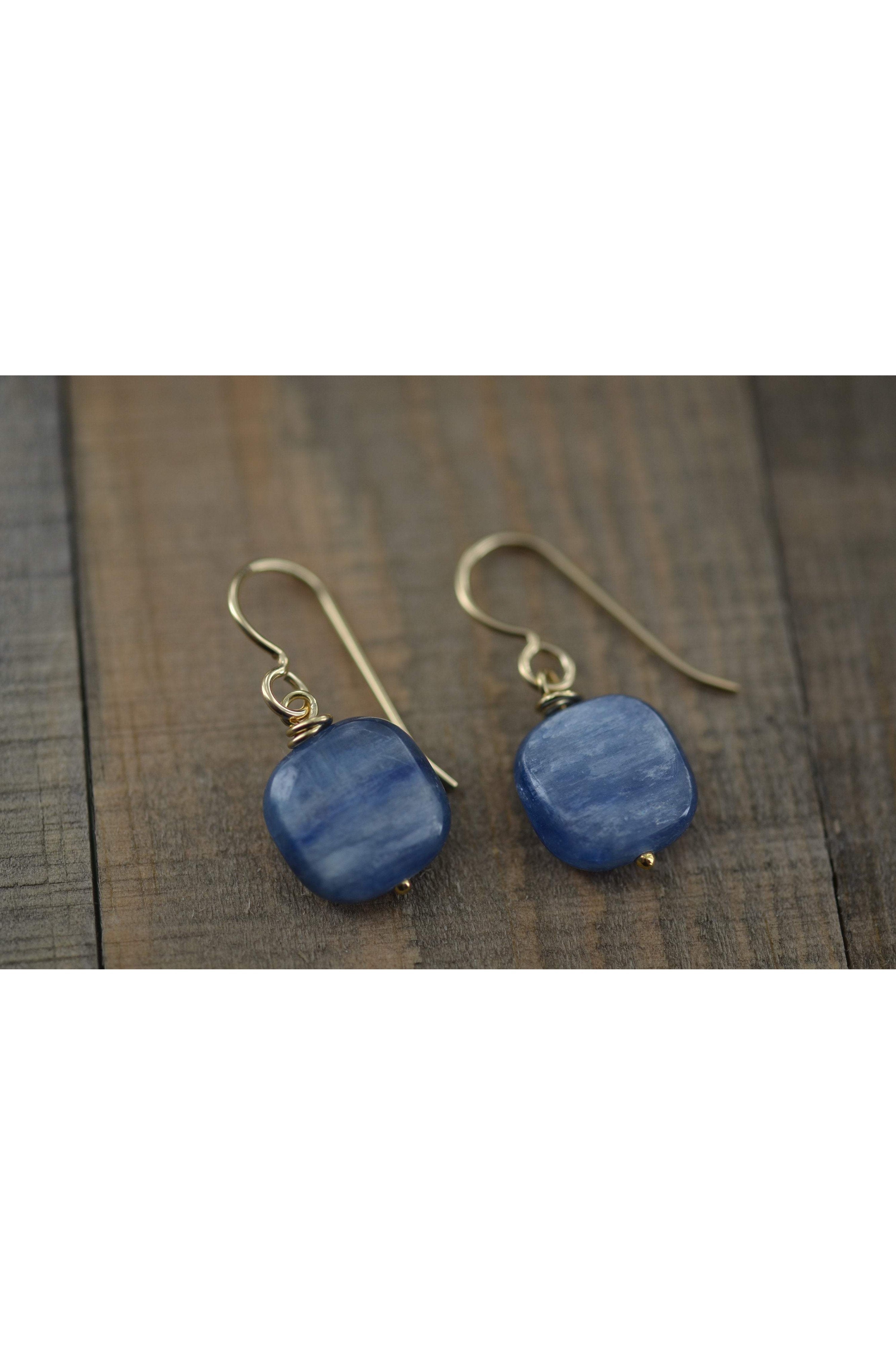 Blue Kyanite Gemstone Square Briolette Dangle Earrings
