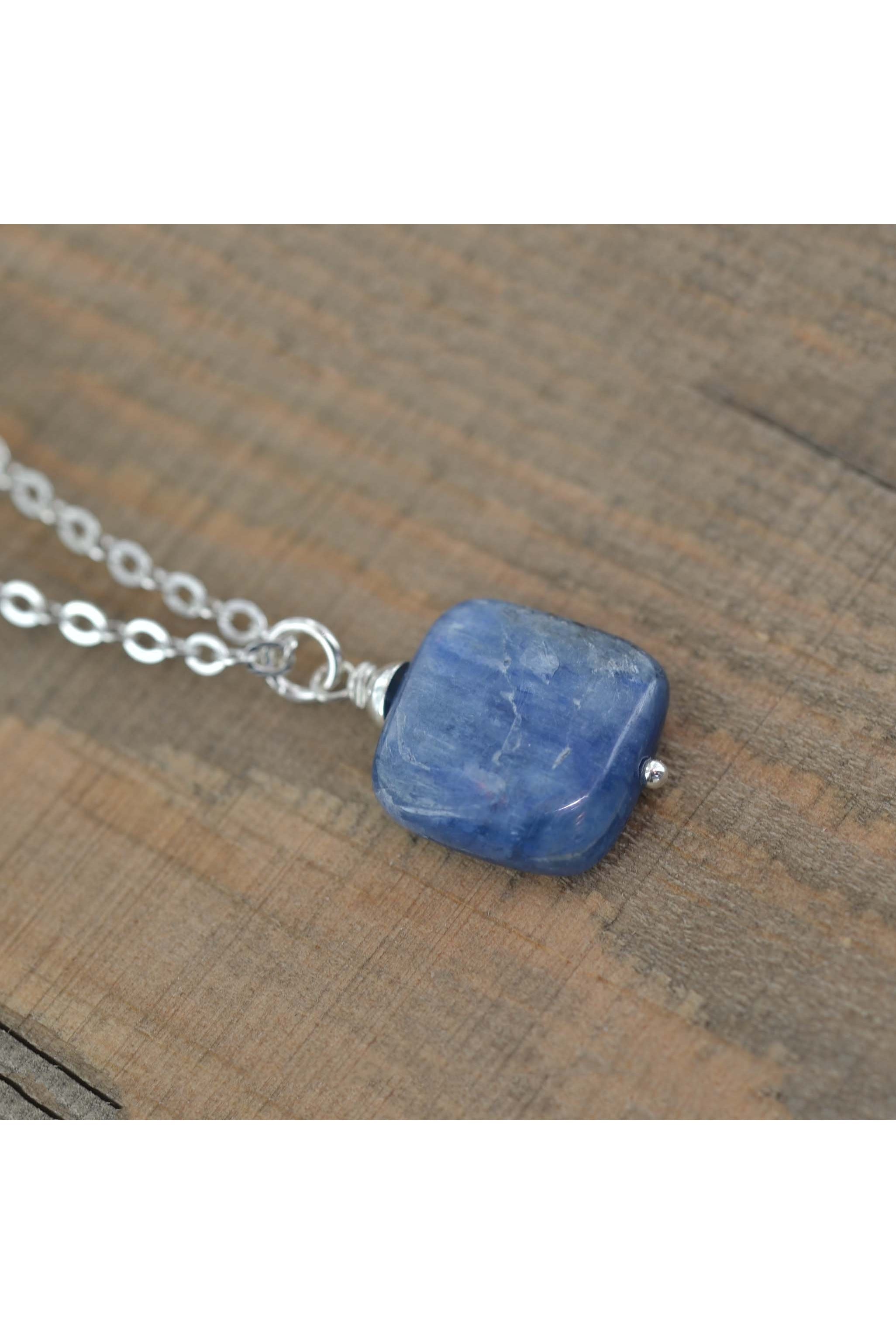 Square Kyanite Blue Gemstone Pendant Necklace