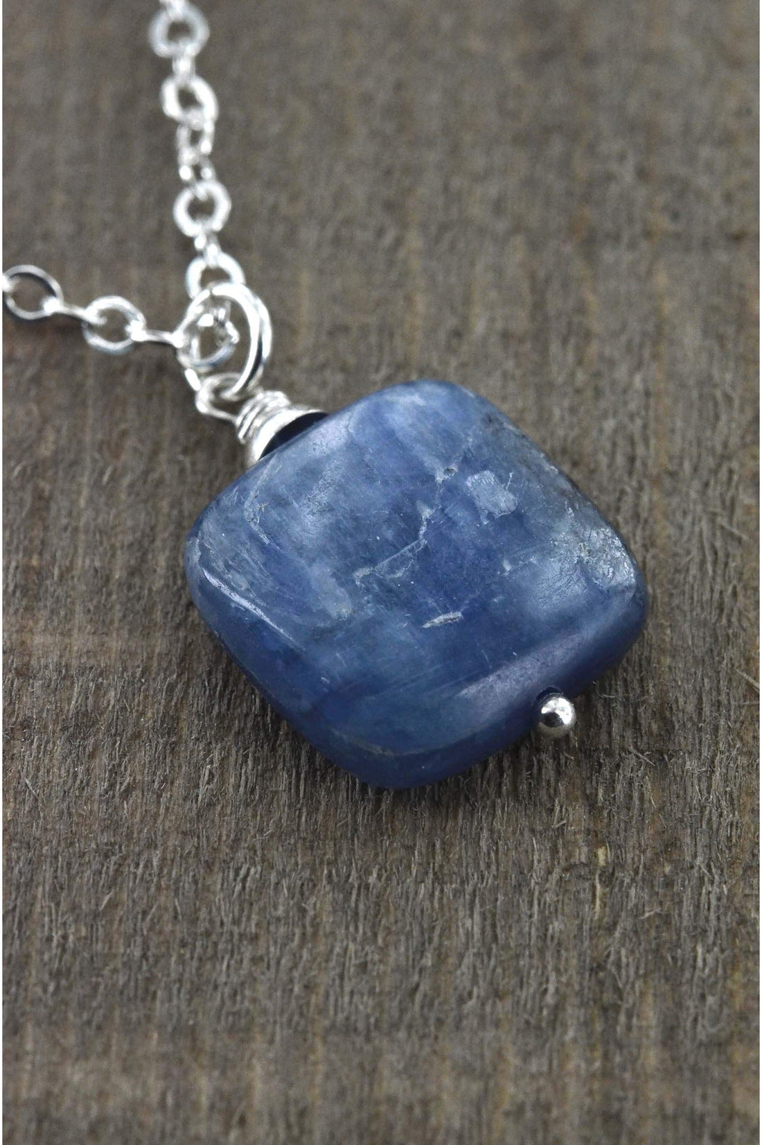 Square Kyanite Blue Gemstone Pendant Necklace