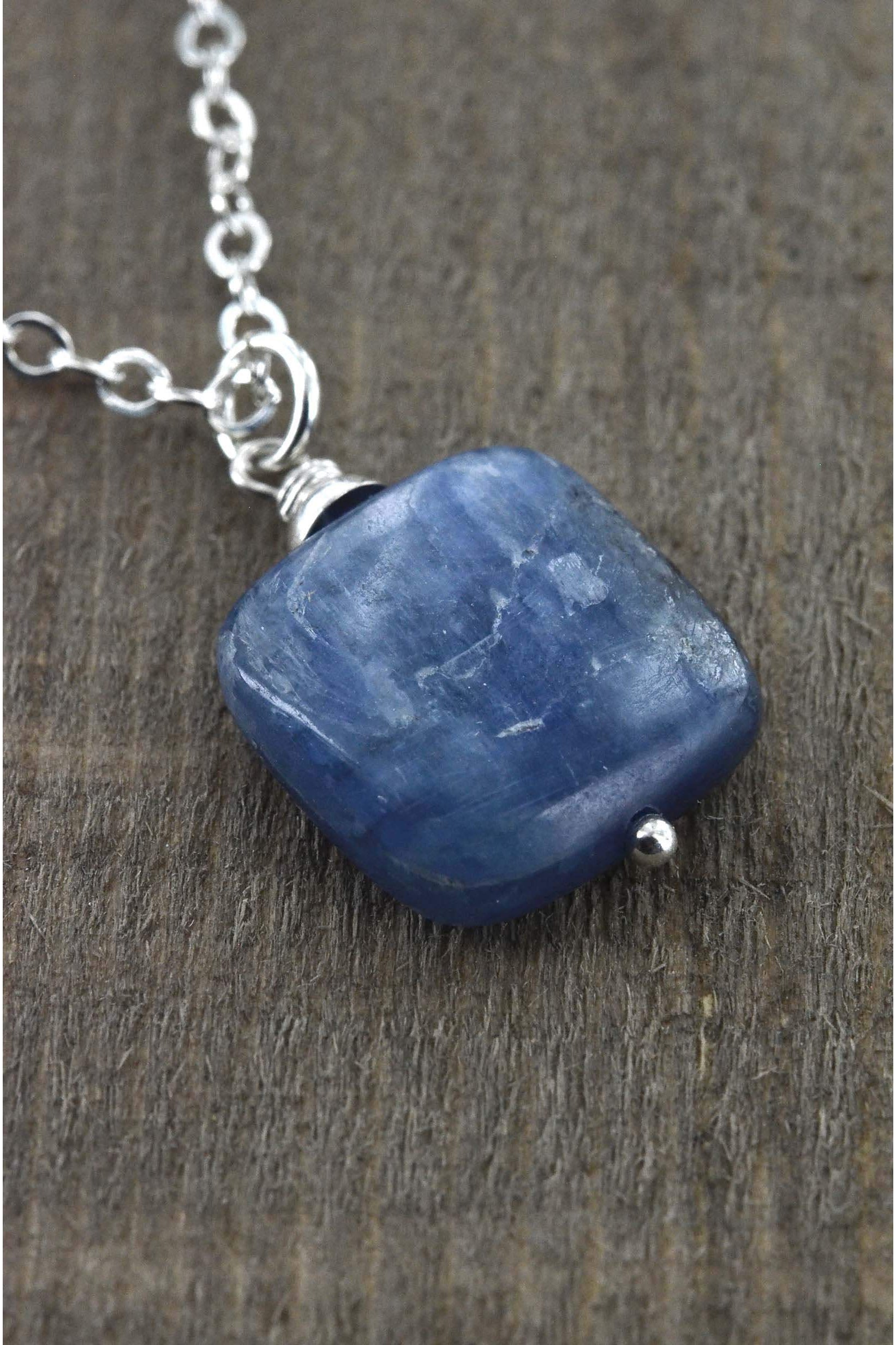 Square Kyanite Blue Gemstone Pendant Necklace