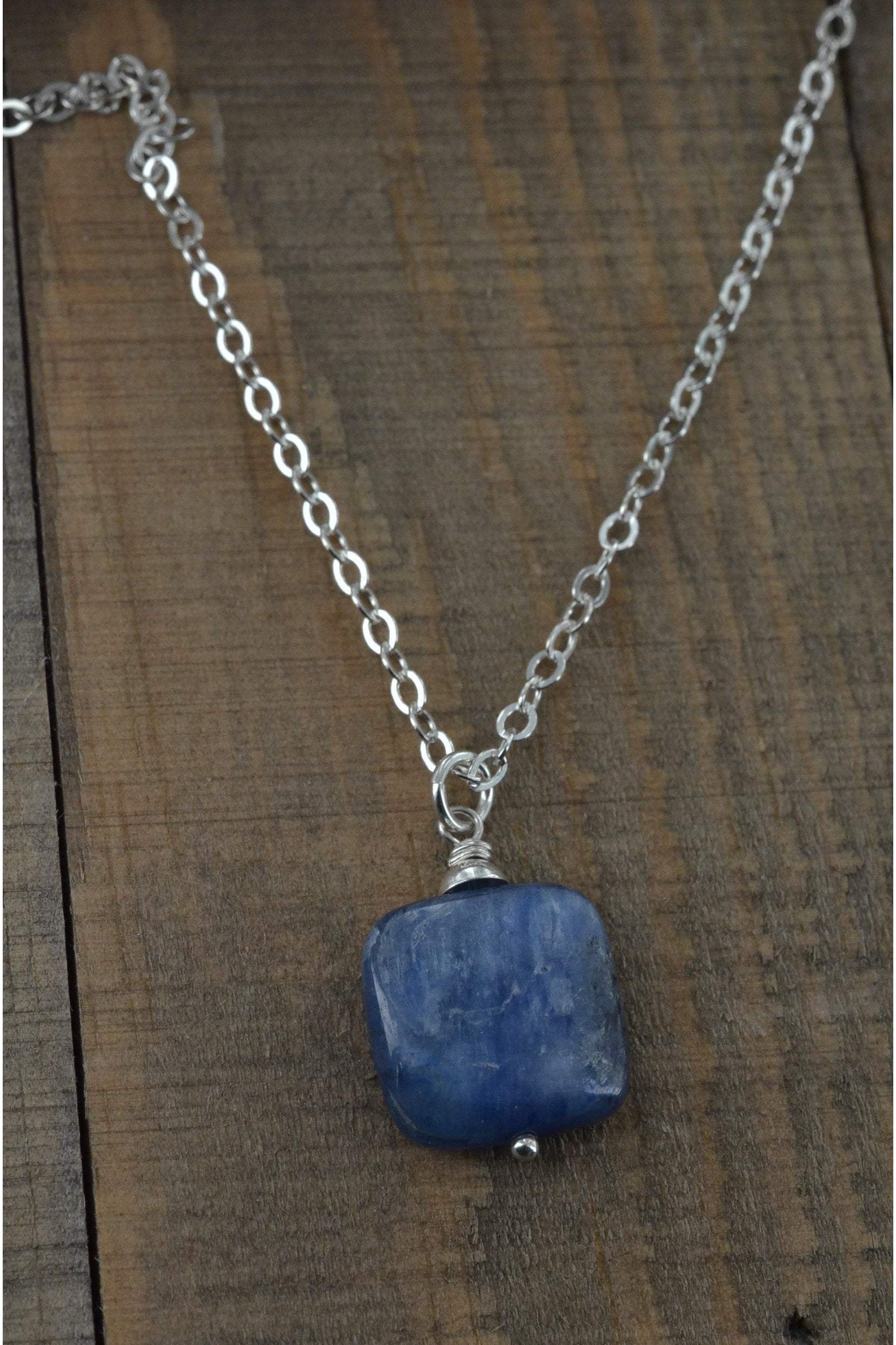 Square Kyanite Blue Gemstone Pendant Necklace